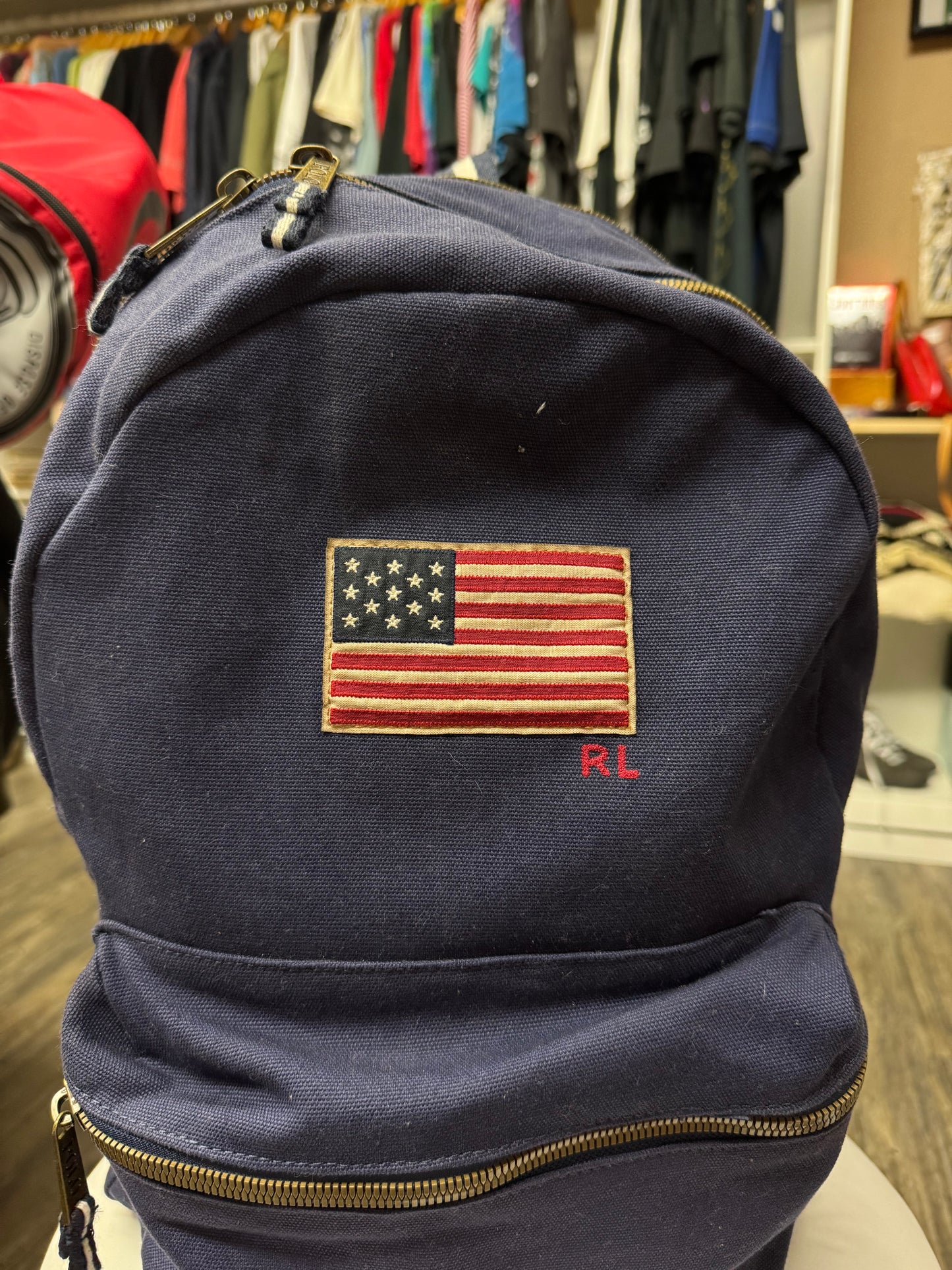 POLO RALPH LAUREN AMERICAN FLAG EMBROIDERED BACKPACK (OS)