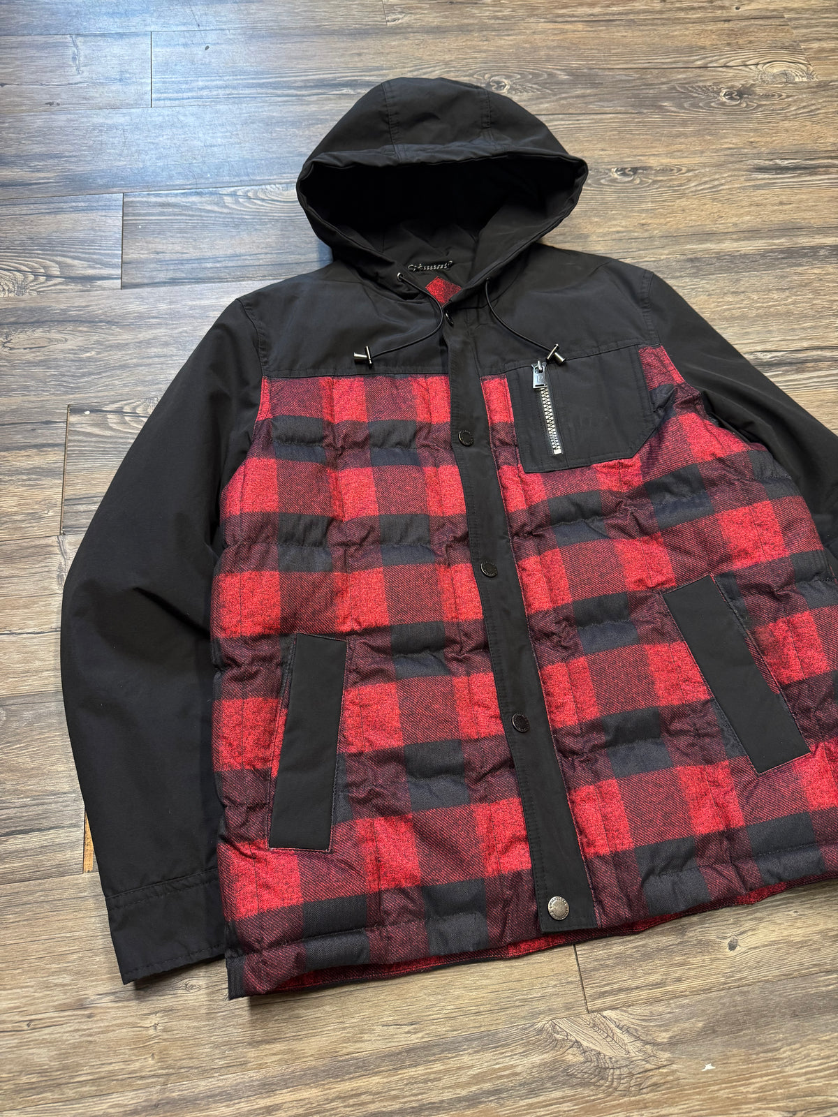PENDLETON BUFFALO PLAID HOODED GOOSE DOWN ZIP UP JACKET (M)