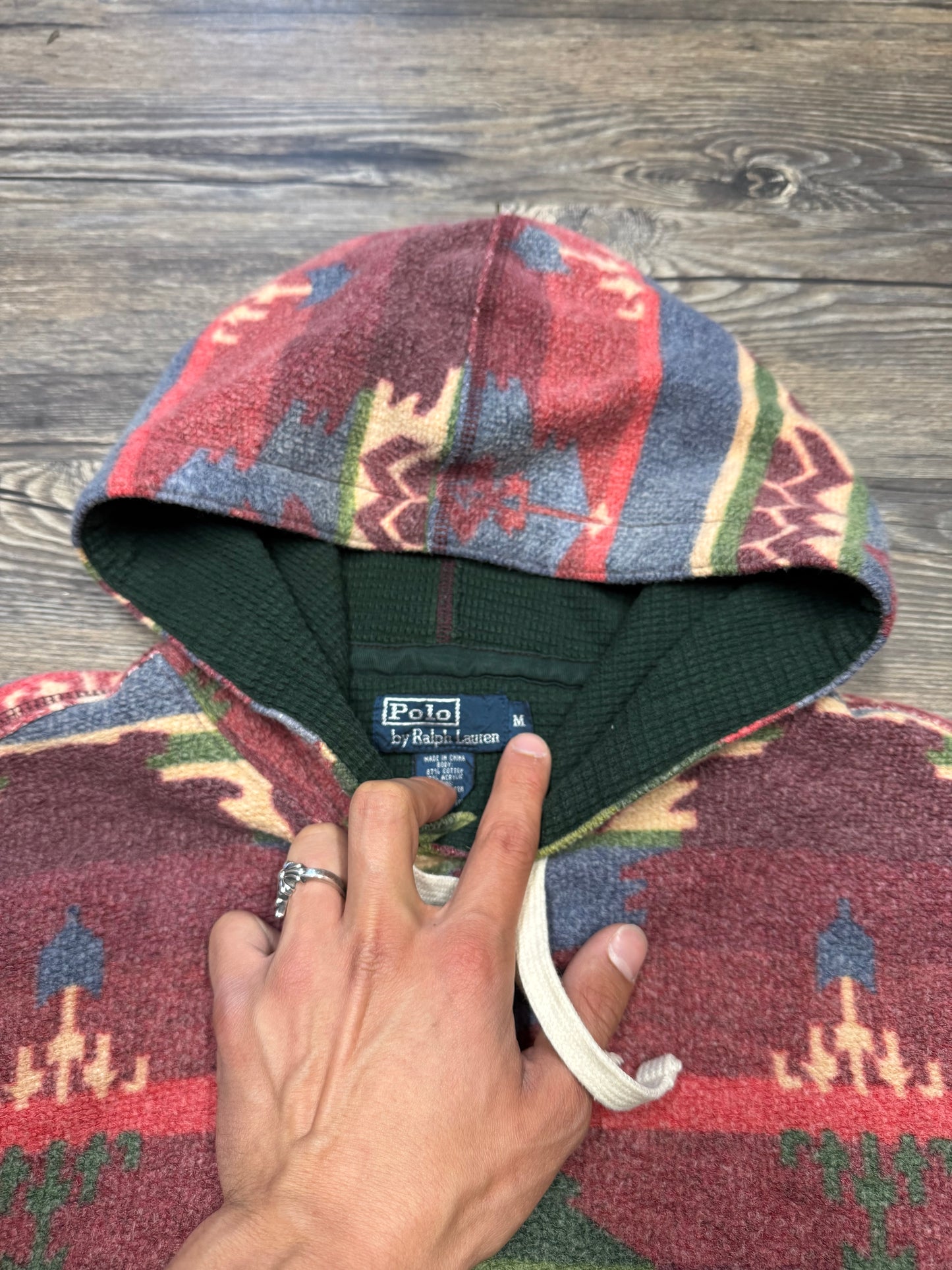 POLO RALPH LAUREN AZTEC PRINT KNIT HOODIE (M)