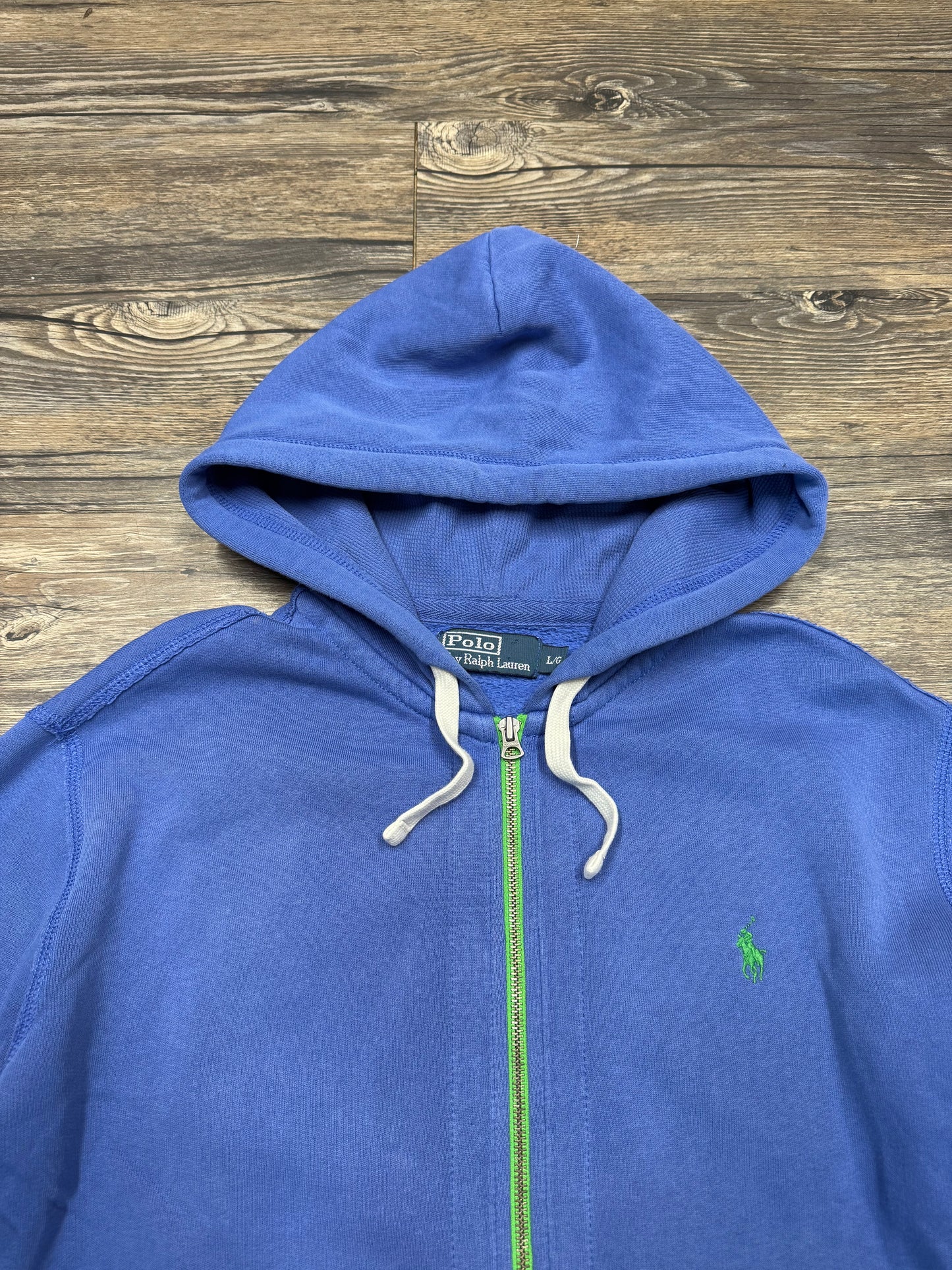 POLO RALPH LAUREN ‘SAPPHIRE BLUE’ ZIP UP HOODED SWEATSHIRT (L)