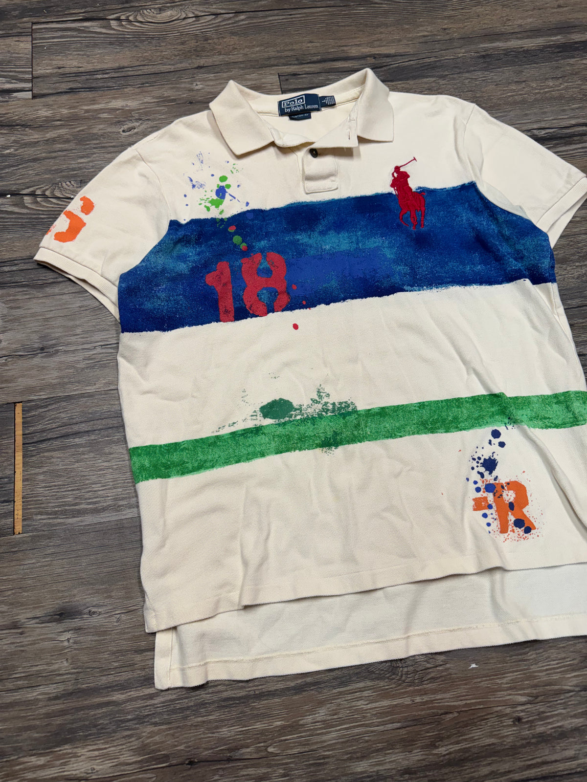 POLO RALPH LAUREN 2012 BIG PONY PAINT SPLATTER GRAPHIC POLO SHIRT (L)