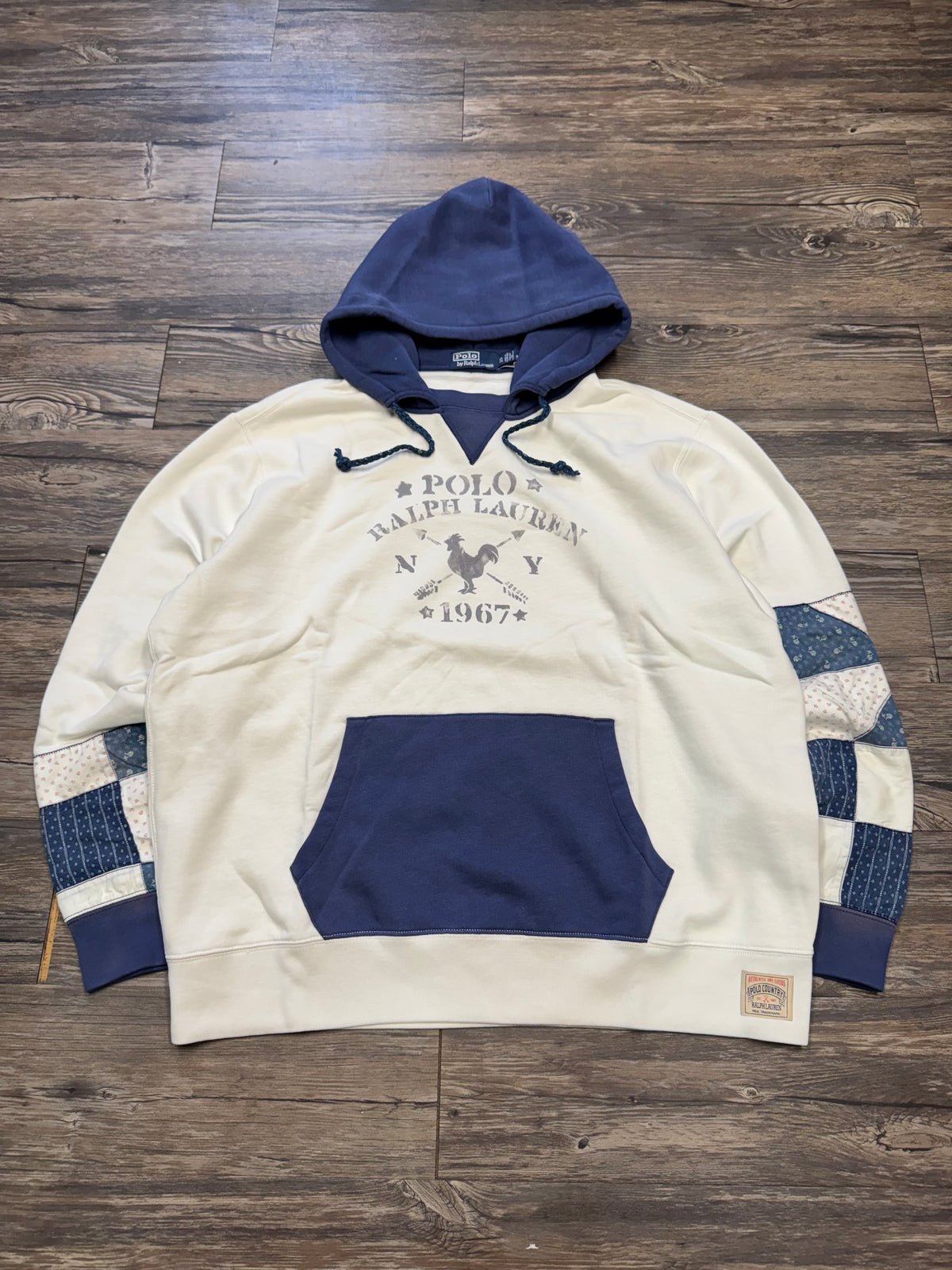POLO RALPH LAUREN DISTRESSED PATCHWORK FLEECE HOODIE (XXL)