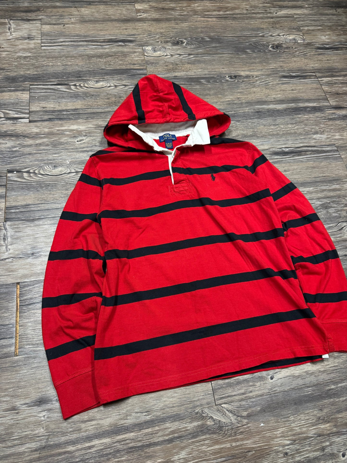 POLO RALPH LAUREN HOODED STRIPED RUGBY SHIRT (S)