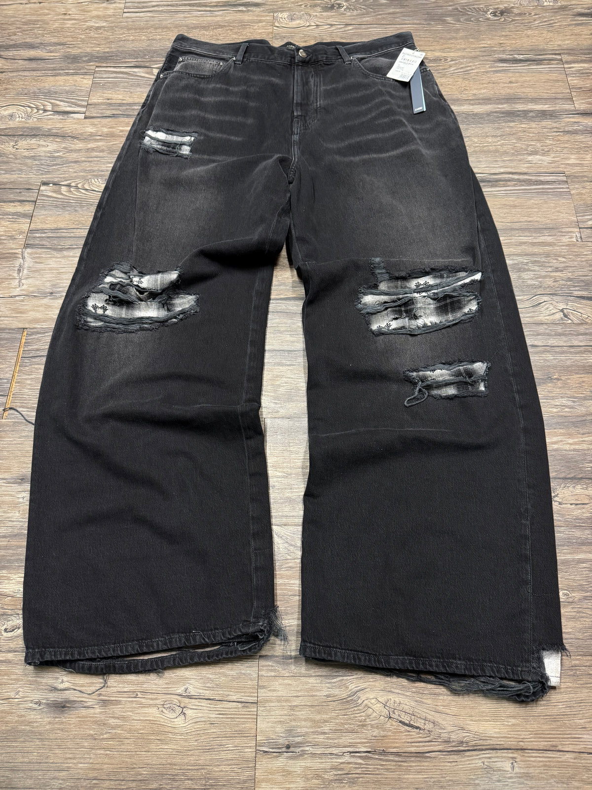 AMIRI SS26 FLANNEL REPAIR DESTRESSED FLANNEL JEANS (38)
