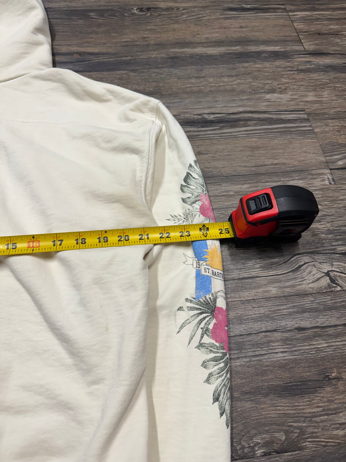 RHUDE VTG SAINT UNIVERSITY CREAM HOODED SWEATSHIRT (XS)