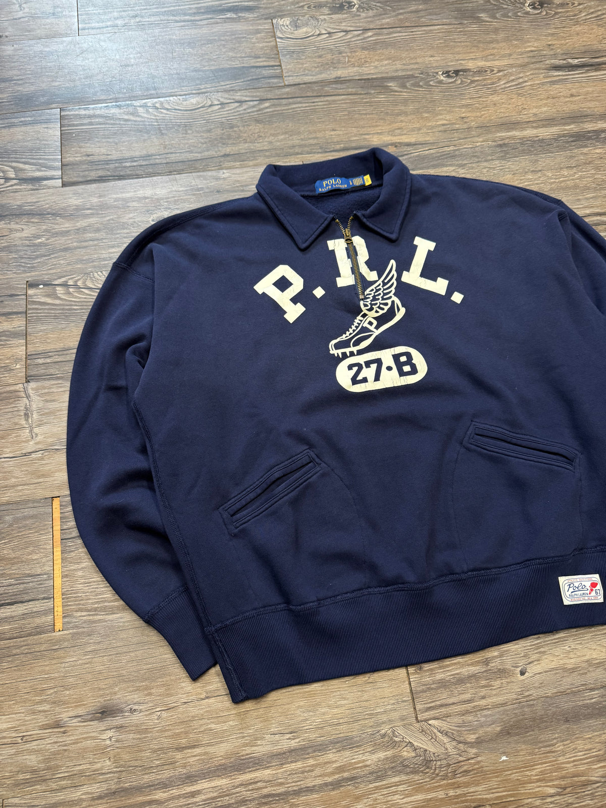 POLO RALPH LAUREN TRACK WING QUARTERS ZIP PULLOVER SWEATER (L)