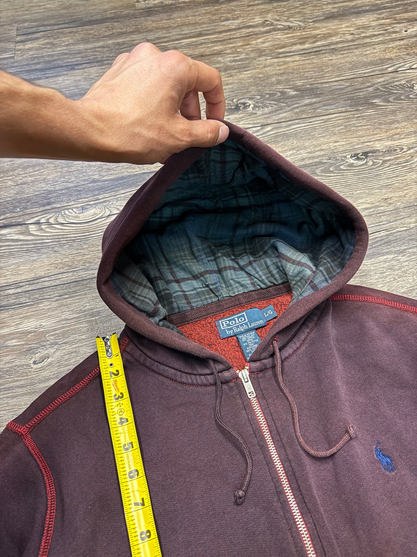 POLO RALPH LAUREN LINED SUNFADED MAROON HOODIE (L)