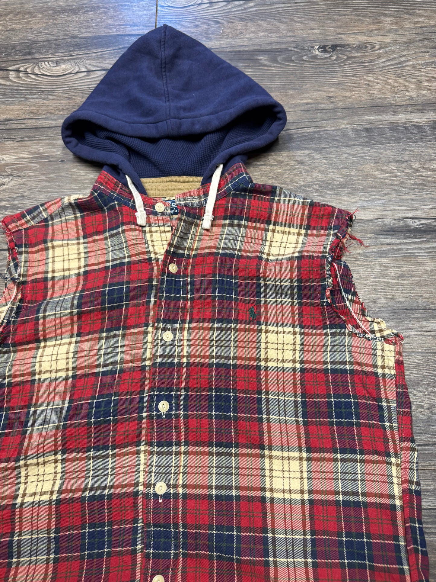 POLO RALPH LAUREN PLAID HOODED FLANNEL VEST (S)