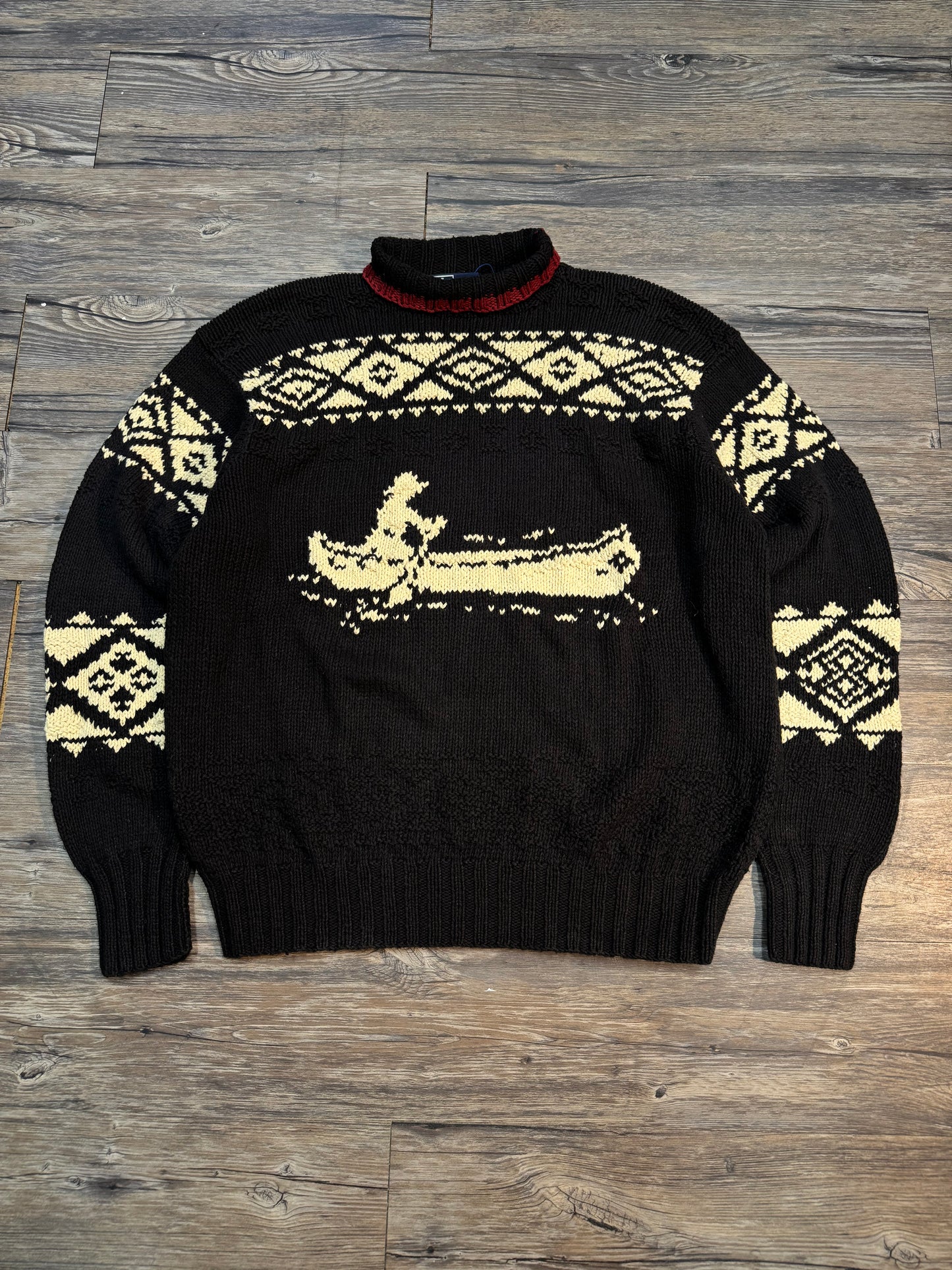 VINTAGE POLO RALPH LAUREN CANOE KNIT SWEATER (L)