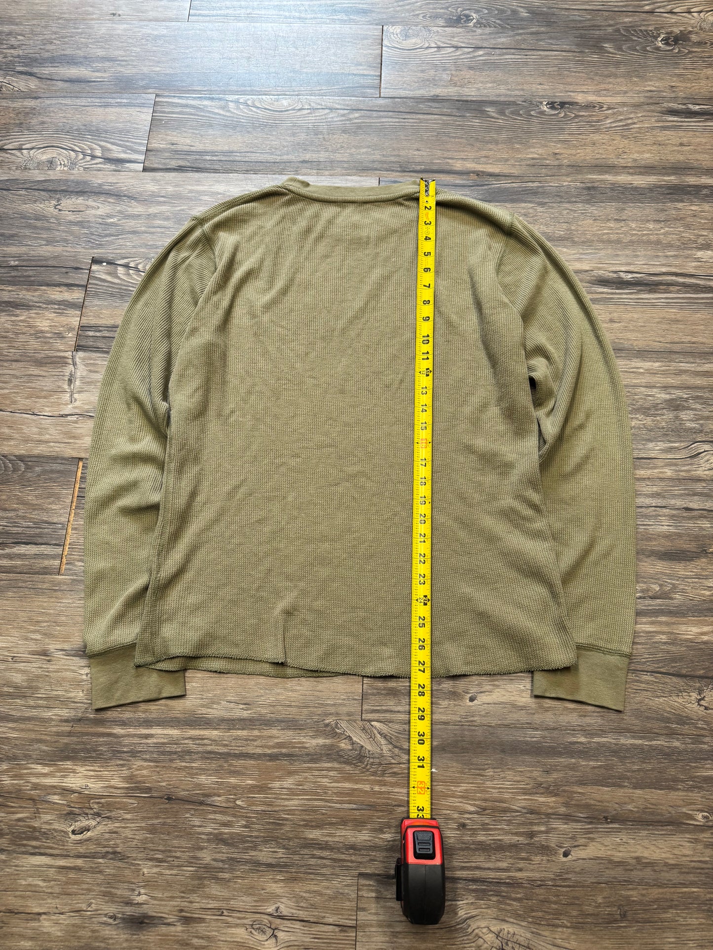 MACHINE Y2K SAGE GREEN SCRIPT SKULL WAFFLE LONGSLEEVE (L)