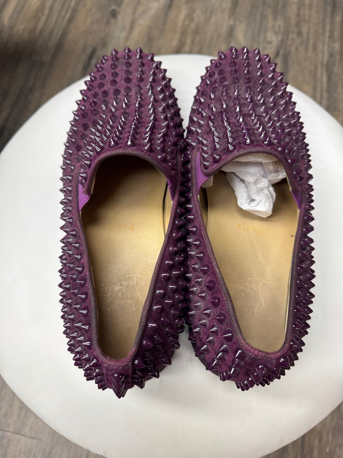 LOU BOUTIN RED BOTTOM ROLLER BOAT ‘MERLOT’ FLAT LOAFERS