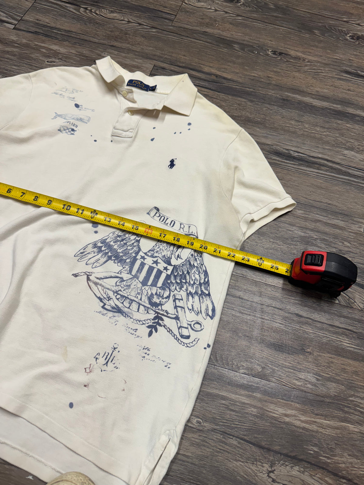 POLO RALPH LAUREN NAVAL STENCIL PRINT POLO SHIRT (L)
