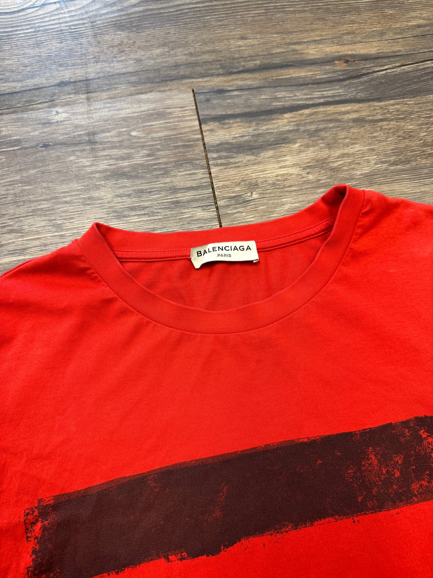BALENCIAGA BRUSHSTROKE RED TEE (L-XL)