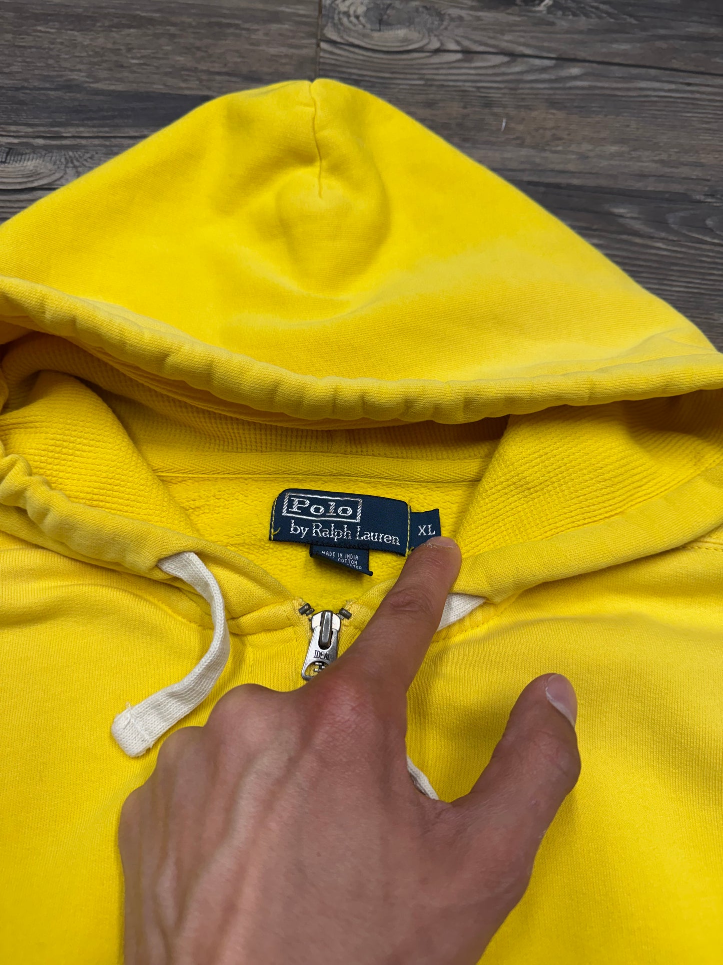 POLO RALPH LAUREN ‘MUSTARD’ ZIP UP HOODED SWEATSHIRT (XL)