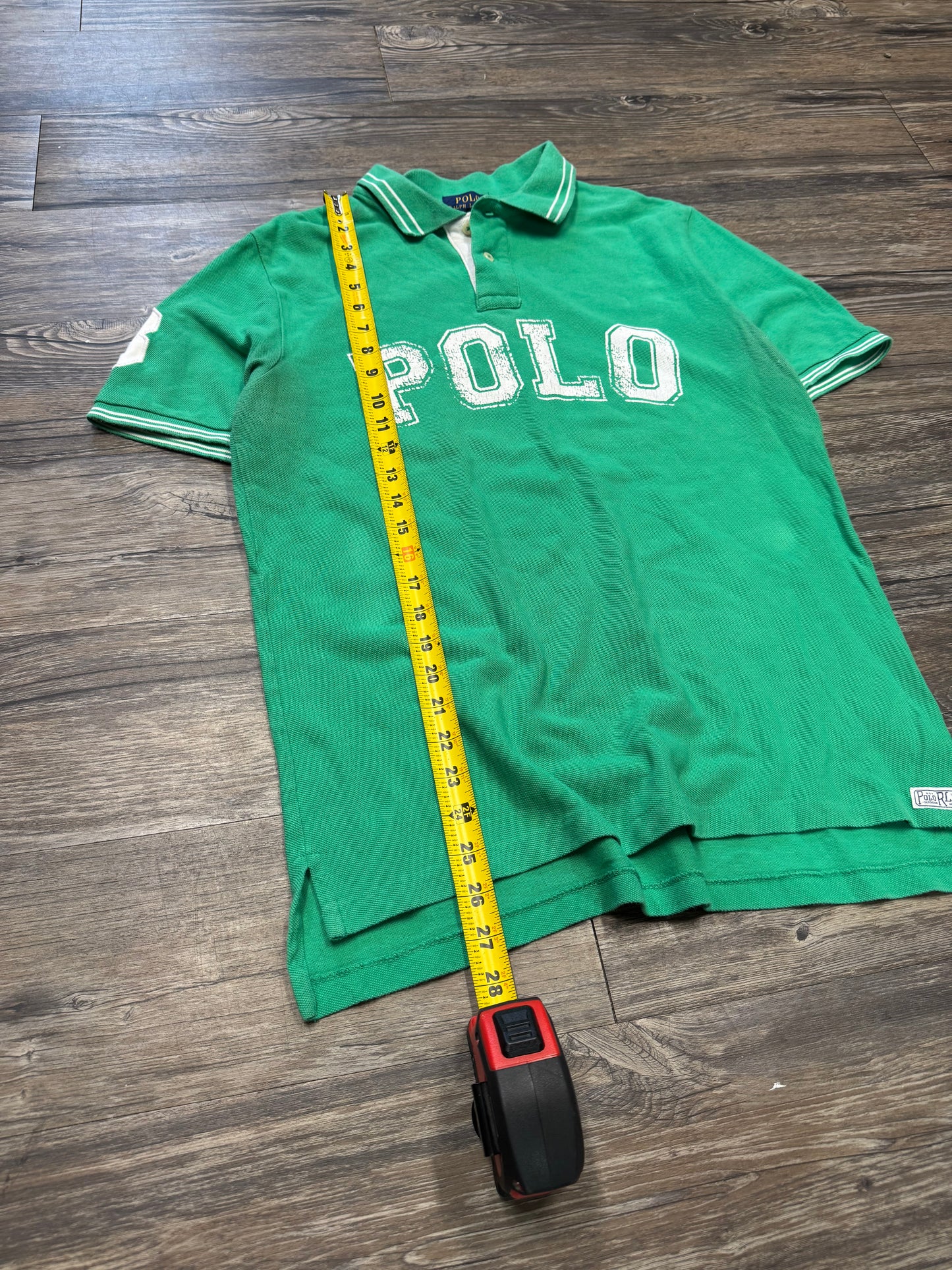 POLO RALPH LAUREN ITALIC LIME GREEN RIBBED POLO SHIRT (M)