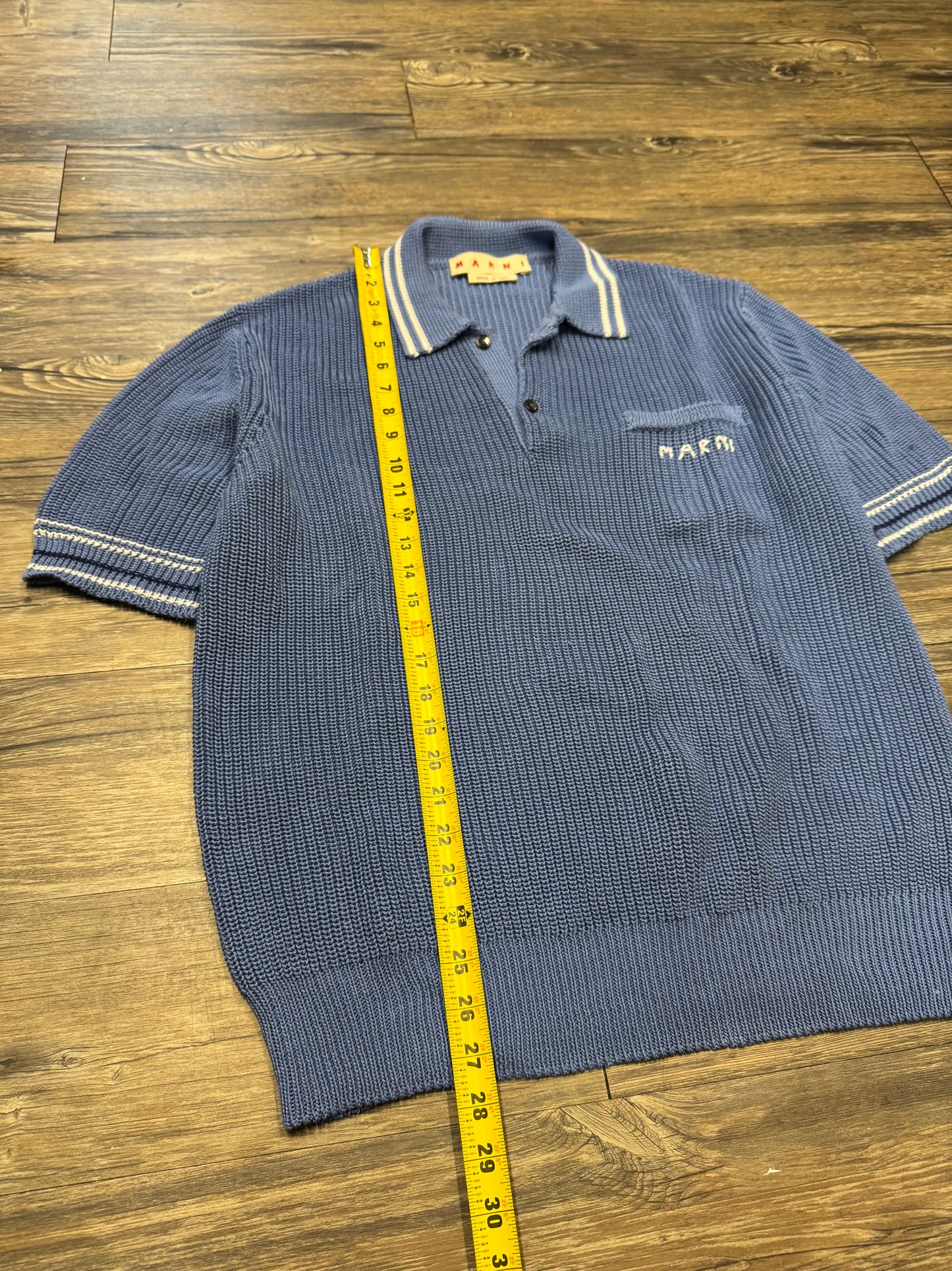 MARNI BLUE KNIT LOGO POLO (L)