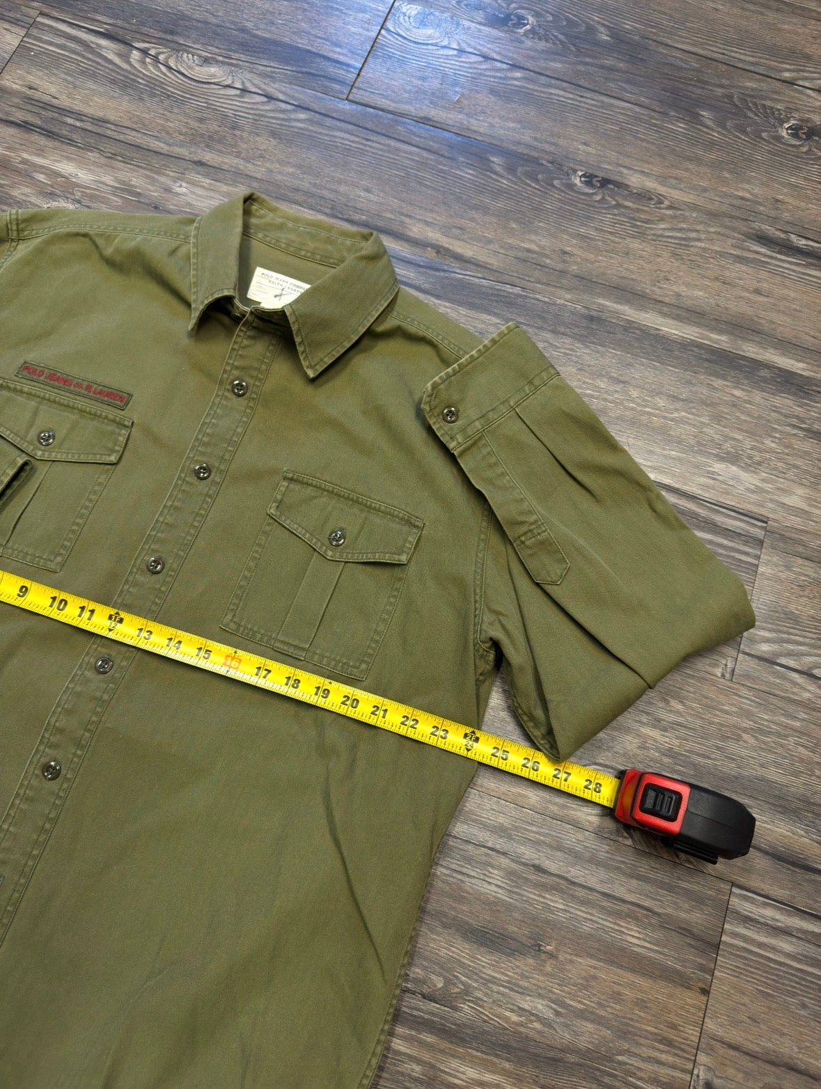 POLO JEANS CO. HERRINGBONE TWILL FATIGUE BUTTON UP (L)
