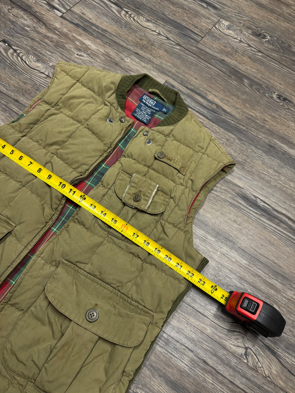 POLO RALPH LAUREN 90’s PLAID LINED PUFFER WORK VEST (L)