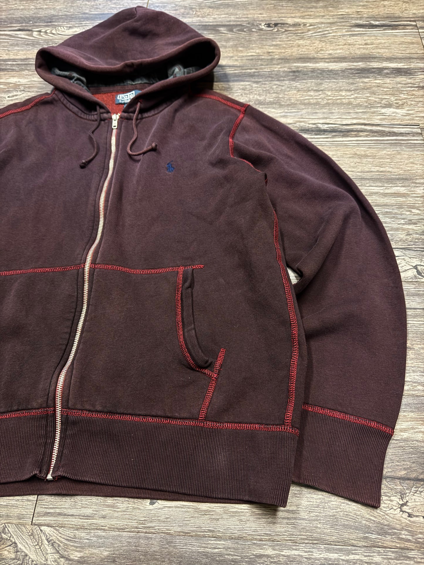 POLO RALPH LAUREN LINED SUNFADED MAROON HOODIE (L)