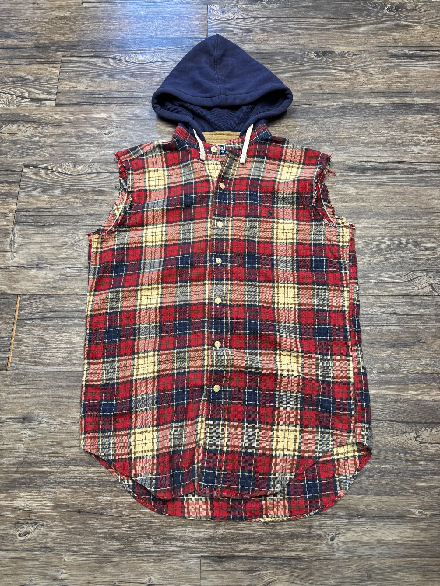POLO RALPH LAUREN PLAID HOODED FLANNEL VEST (S)
