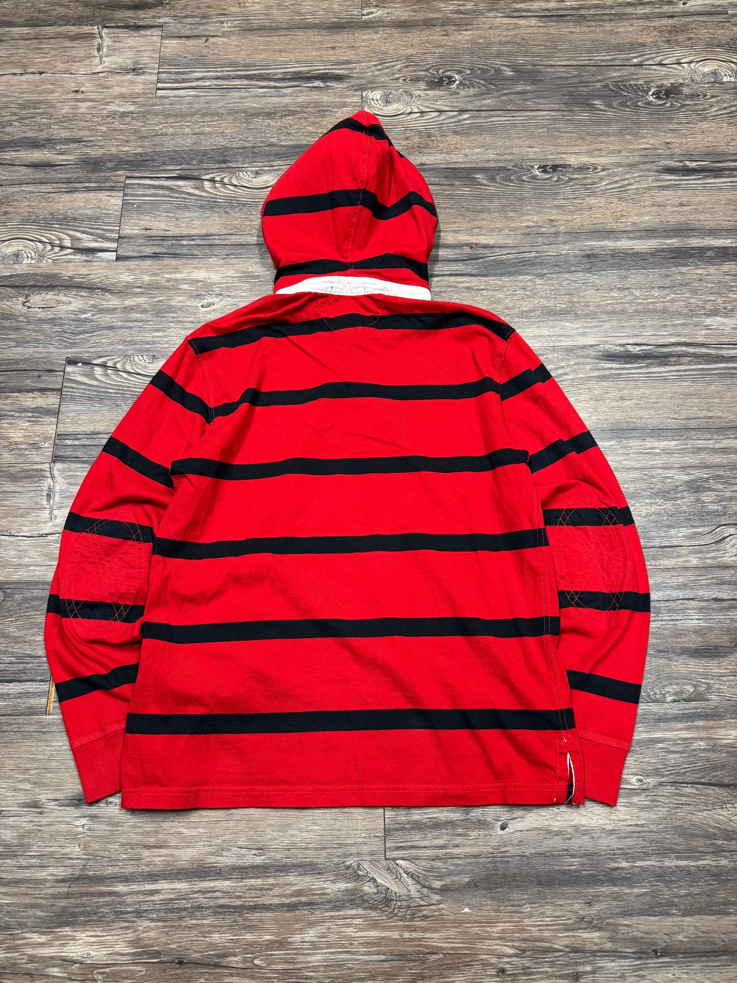 POLO RALPH LAUREN HOODED STRIPED RUGBY SHIRT (S)