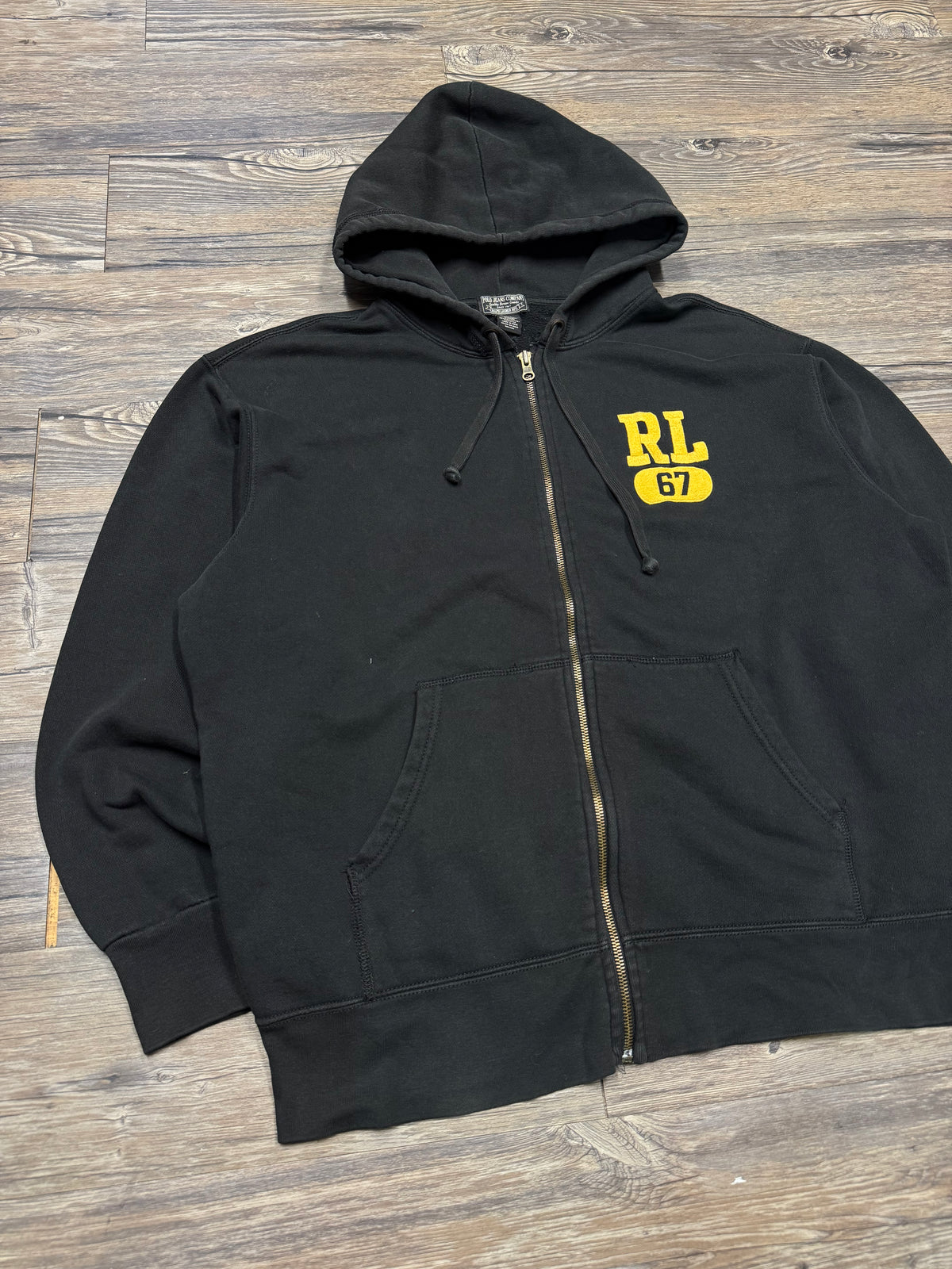 POLO JEANS CO. BLACK ZIP UP LOGO HOODIE (L)