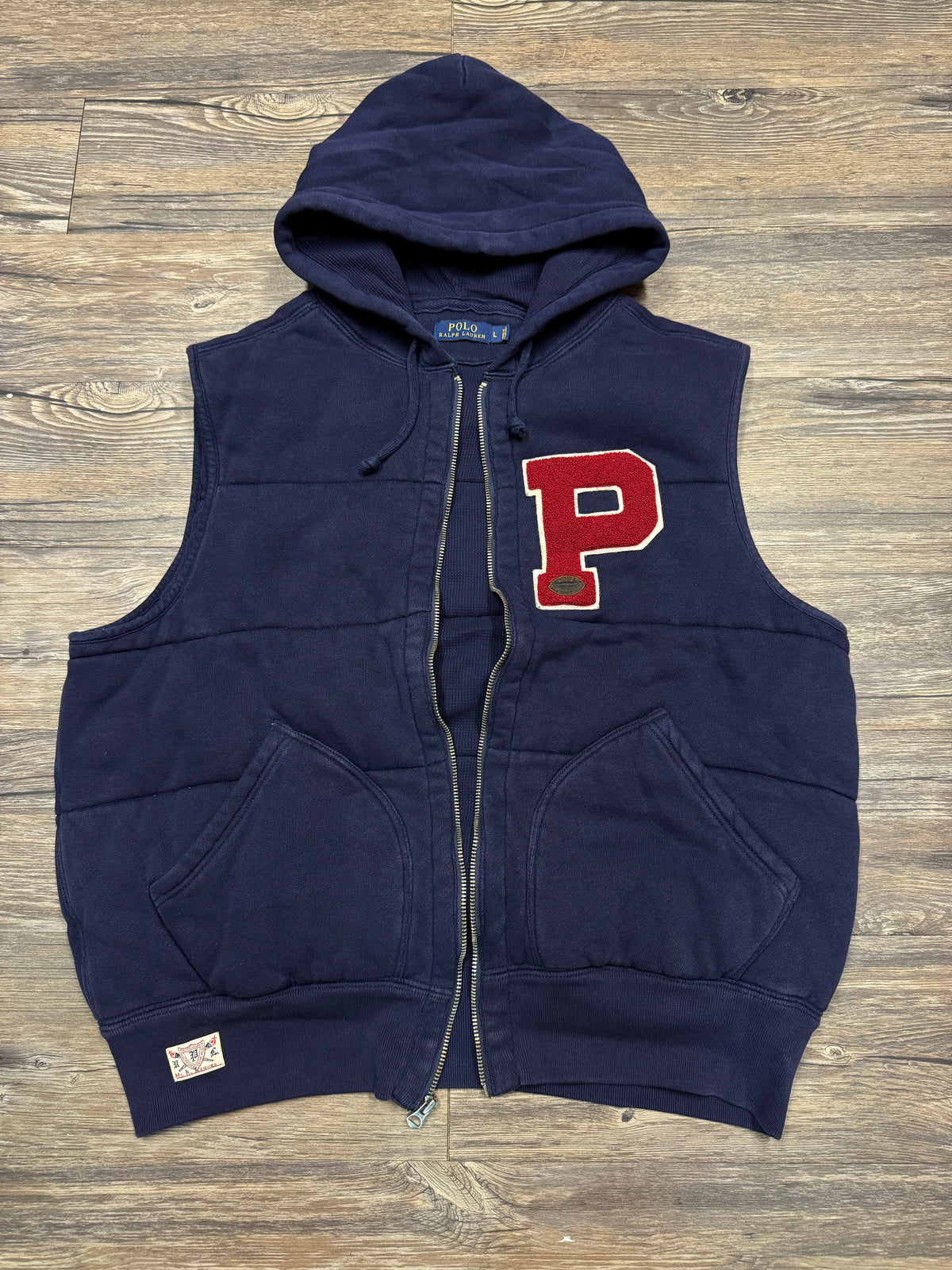 POLO RALPH LAUREN VARSITY LETTER HOODED VEST (L)