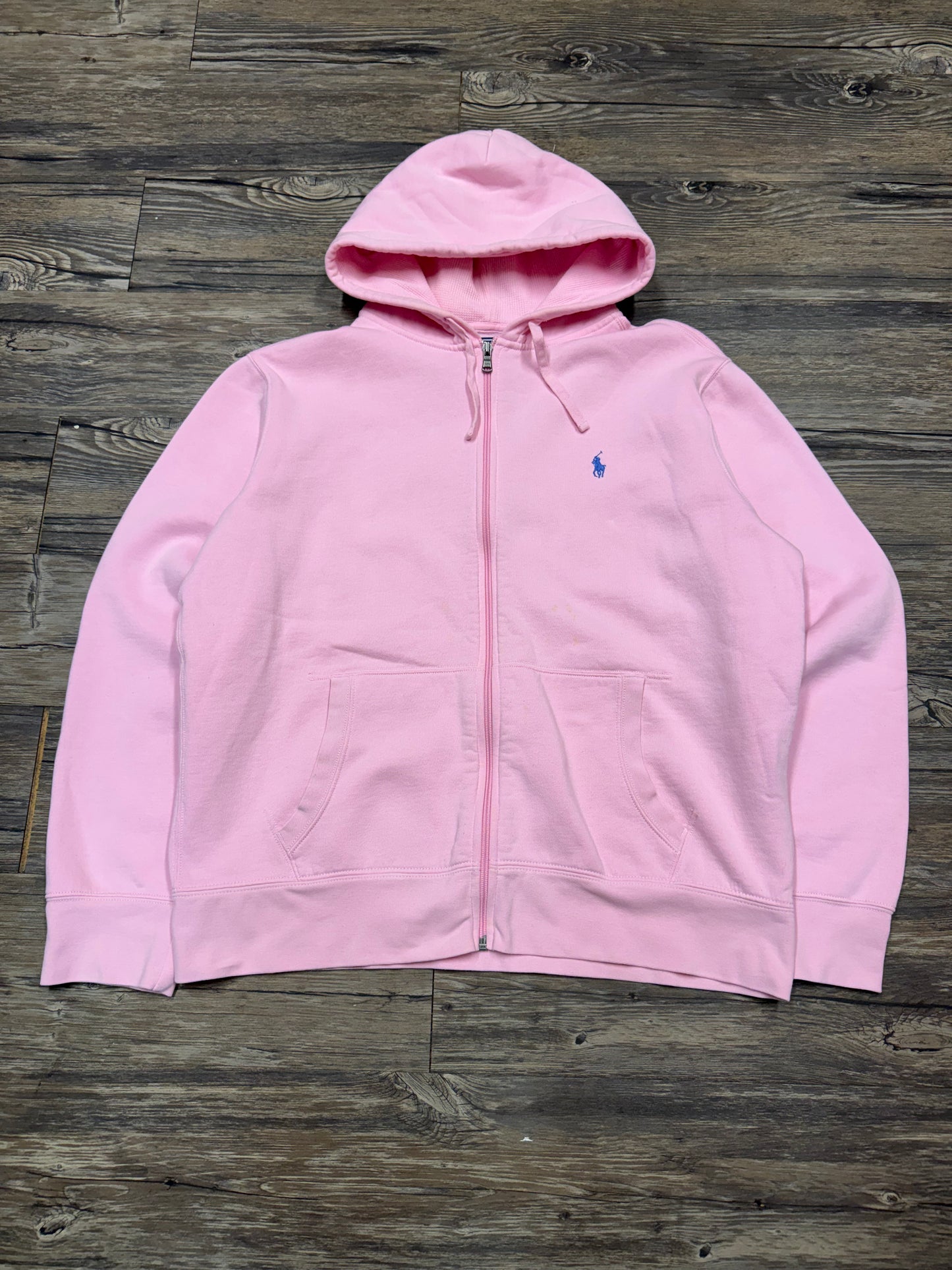 POLO RALPH LAUREN ‘BABY PINK’ ZIP UP HOODED SWEATSHIRT (XL)