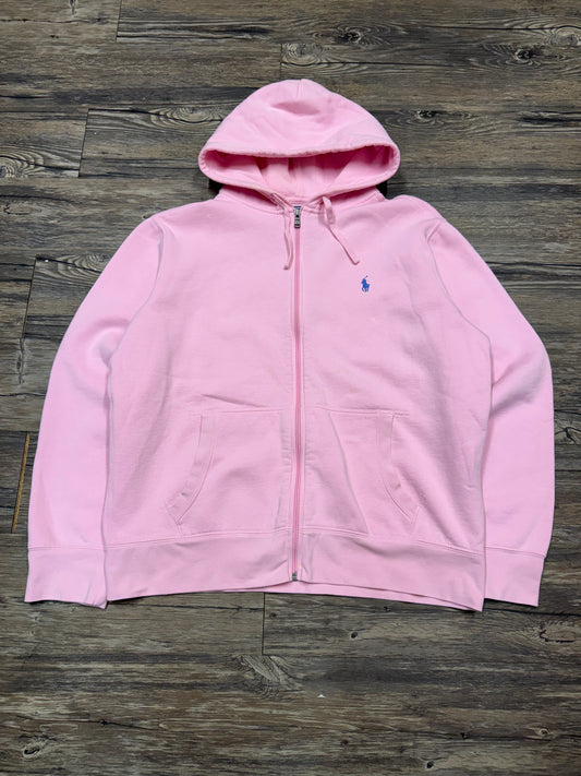 POLO RALPH LAUREN ‘BABY PINK’ ZIP UP HOODED SWEATSHIRT (XL)