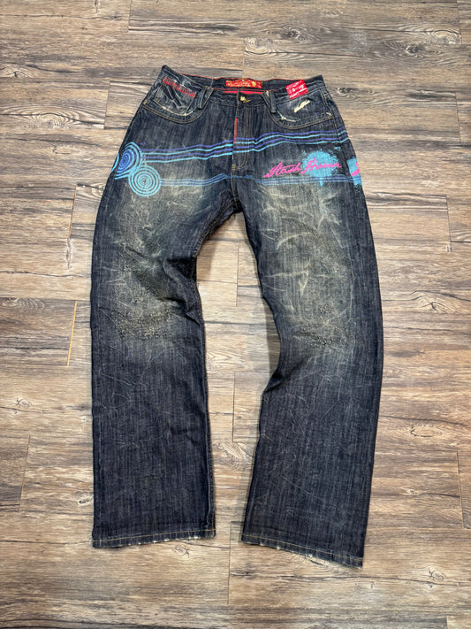 STASH HOUSE STRAIGHT LEG PAINTED JEANS (34)