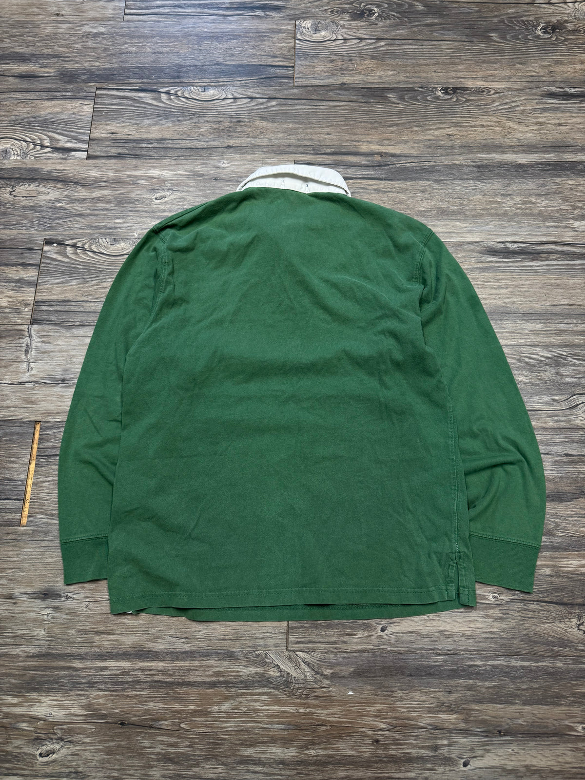 POLO RALPH LAUREN NYC STRIPED FOREST GREEN RUGBY SHIRT (S)
