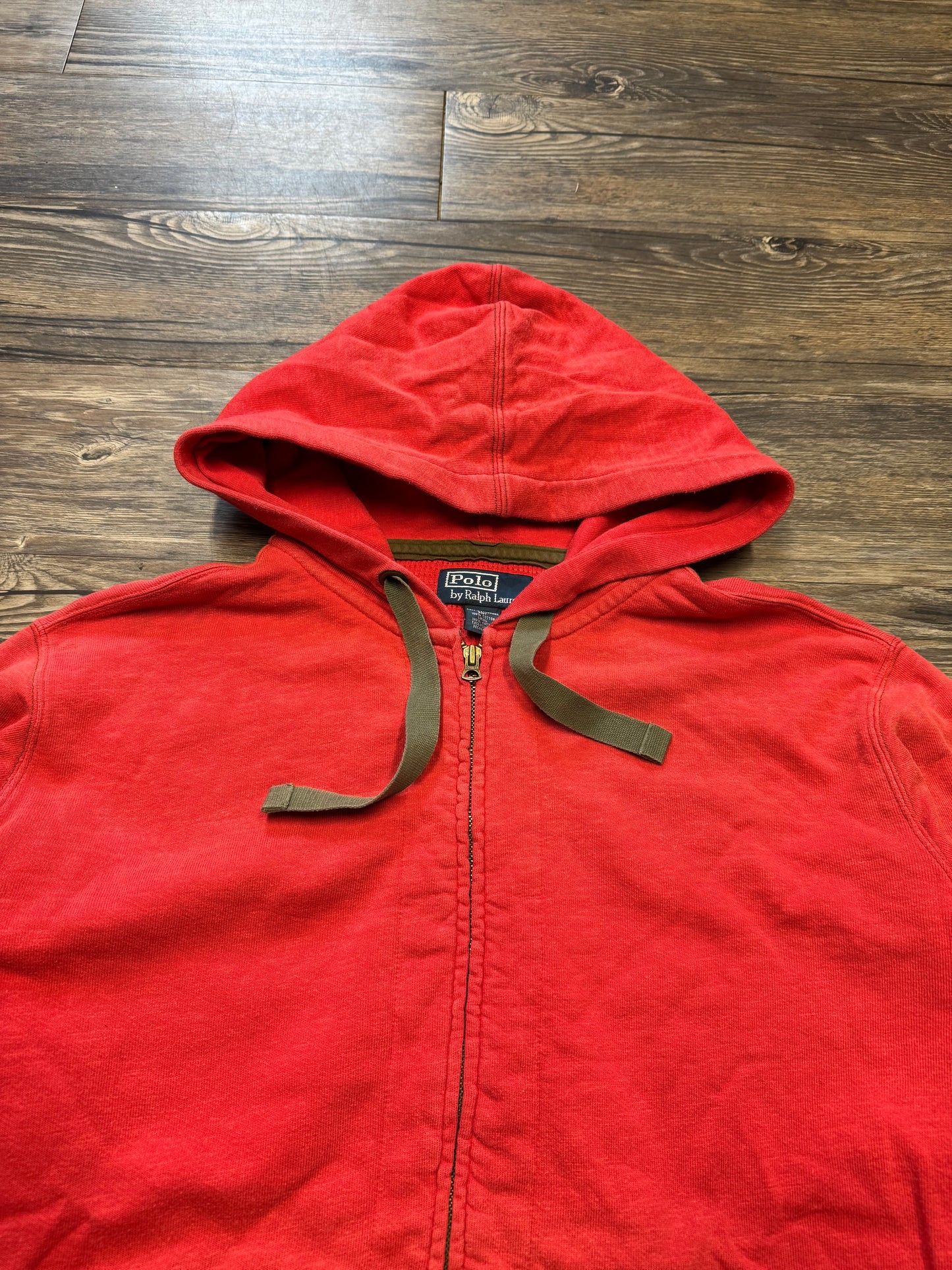POLO RALPH LAUREN RED VINTAGE WAFFLE ARMY ZIP-UP HOODIE (XL)