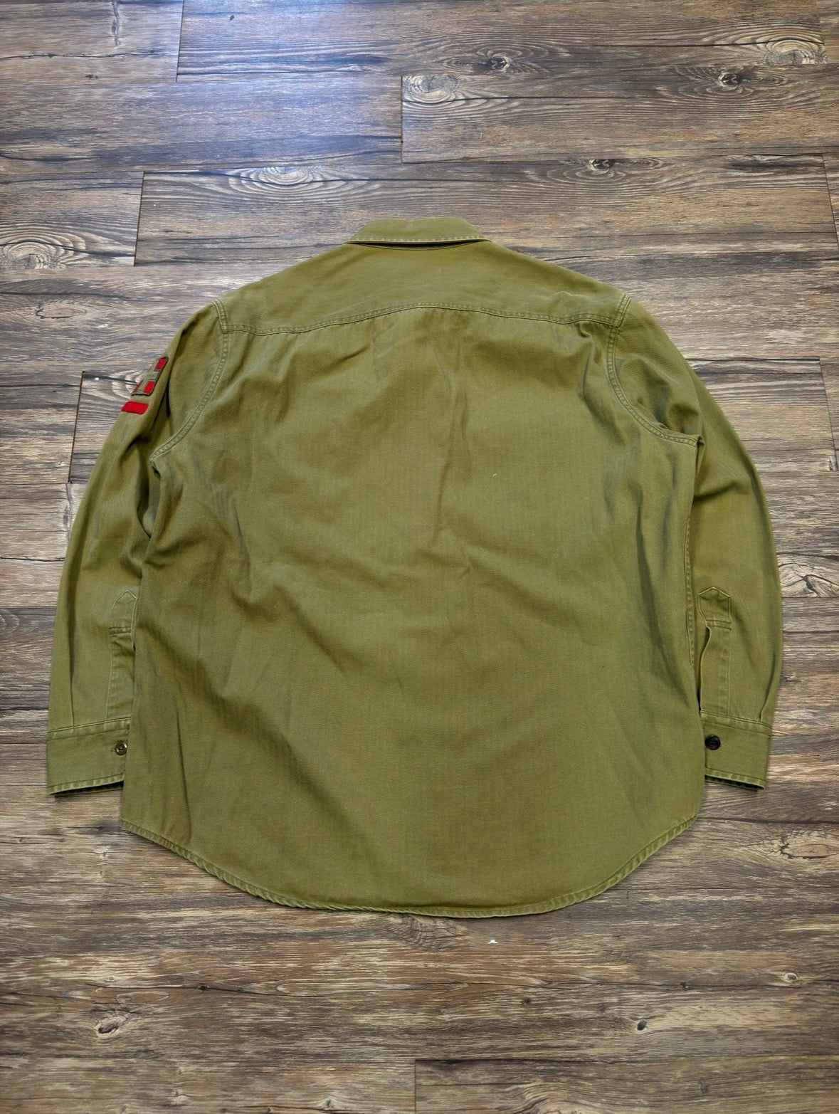 POLO JEANS CO. HERRINGBONE TWILL FATIGUE BUTTON UP (L)