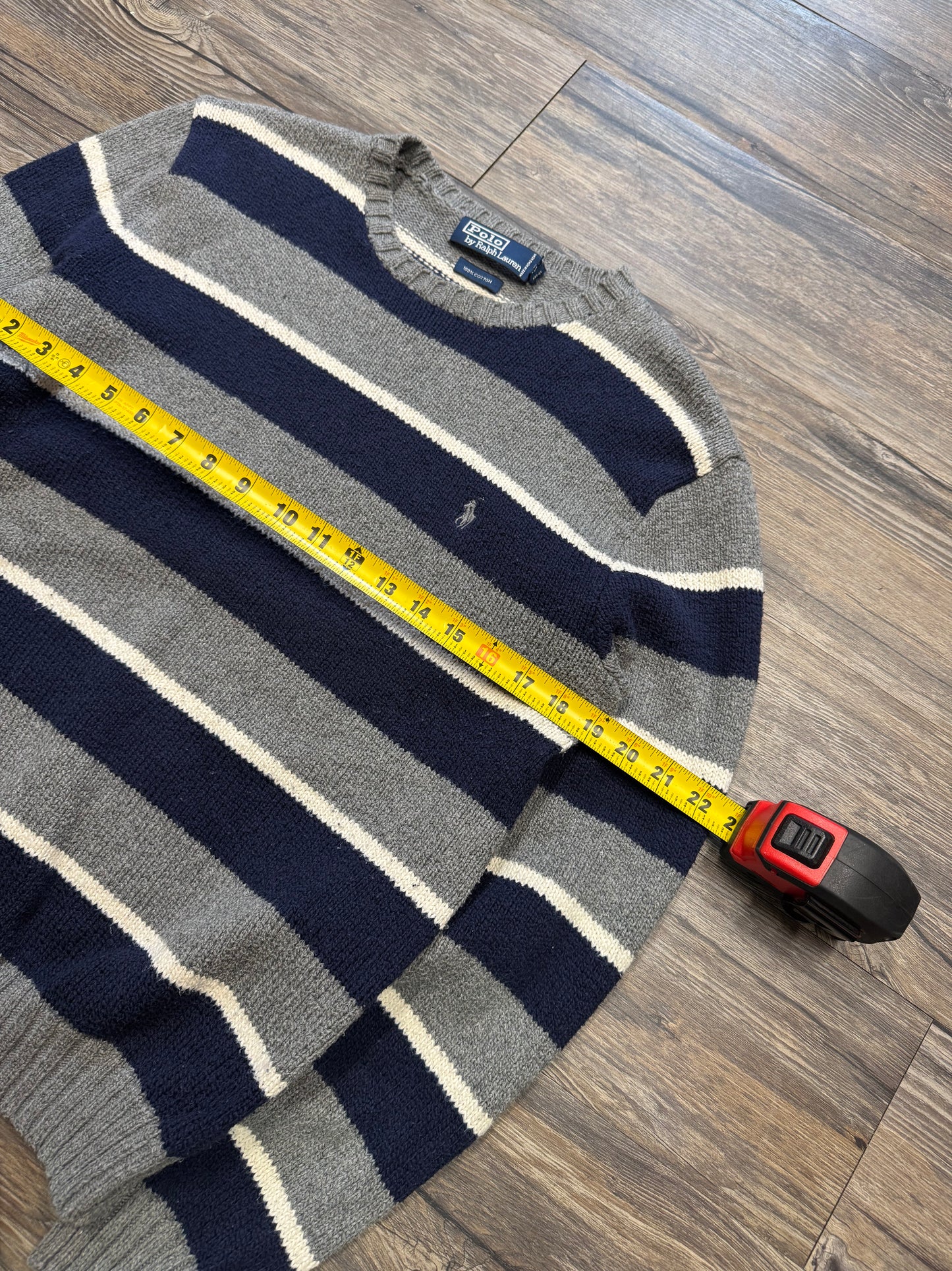 POLO RALPH LAUREN STRIPED CABLEKNIT SWEATER (M)