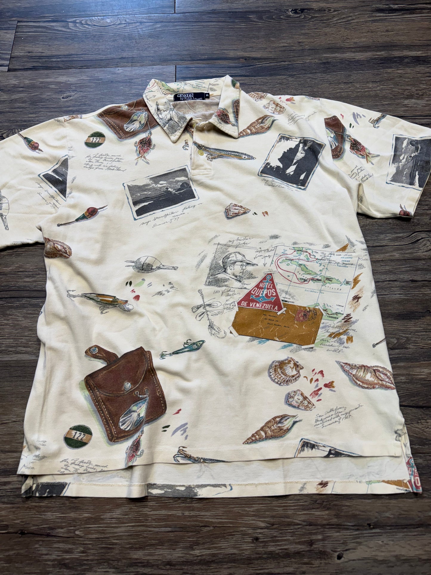 POLO RALPH LAUREN VTG CAMP FISHING PRINT SHIRT (XL)
