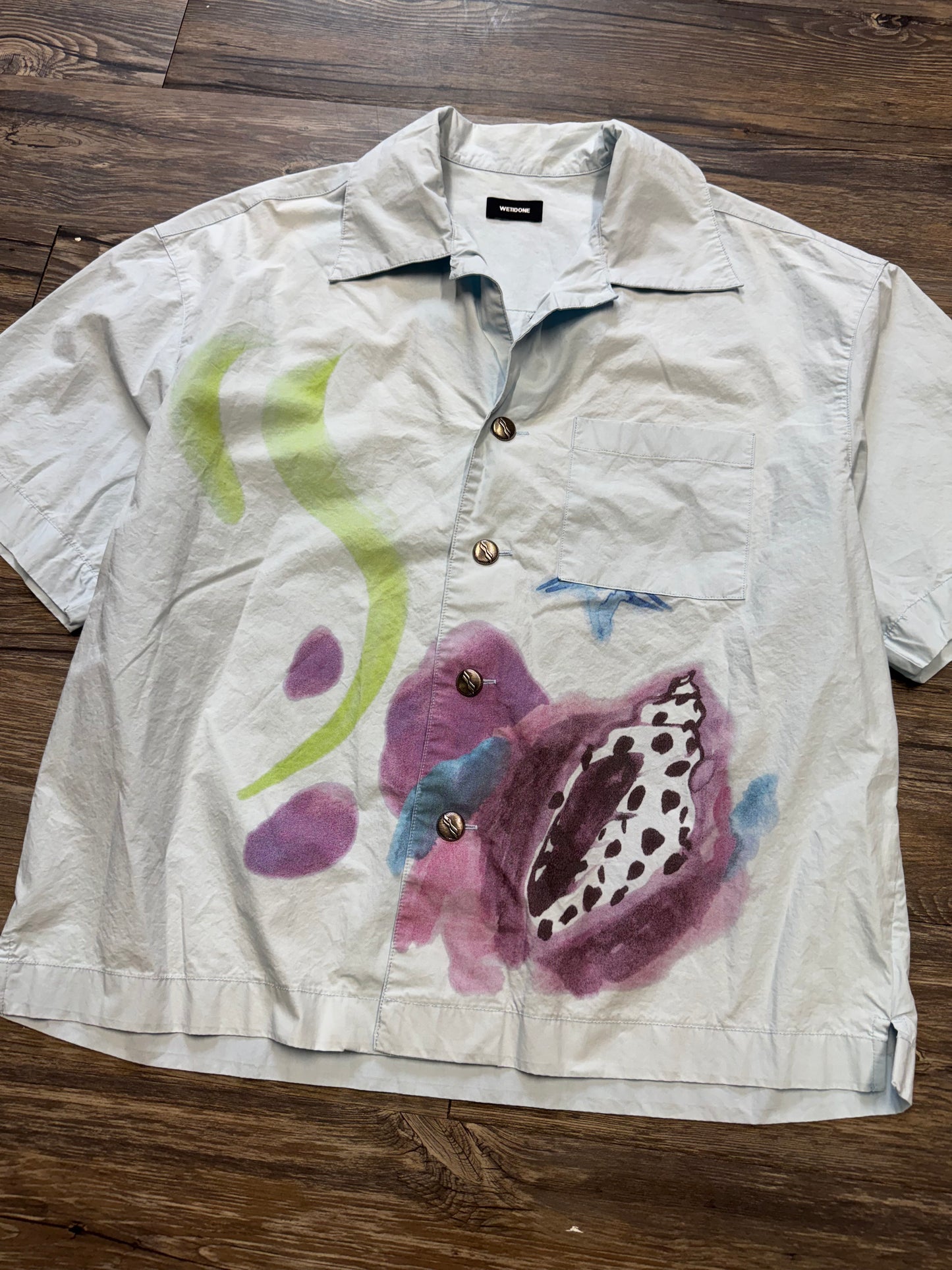 WE11 DONE FLORAL LIGHT BLUE BUTTON UP SHIRT (L)