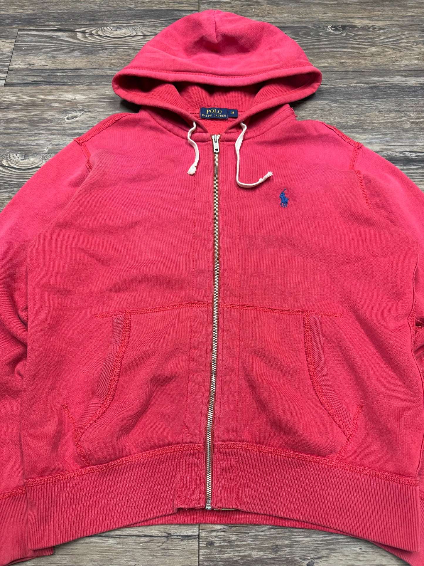 POLO RALPH LAUREN ‘SALMON’ ZIP UP HOODED SWEATSHIRT (M)