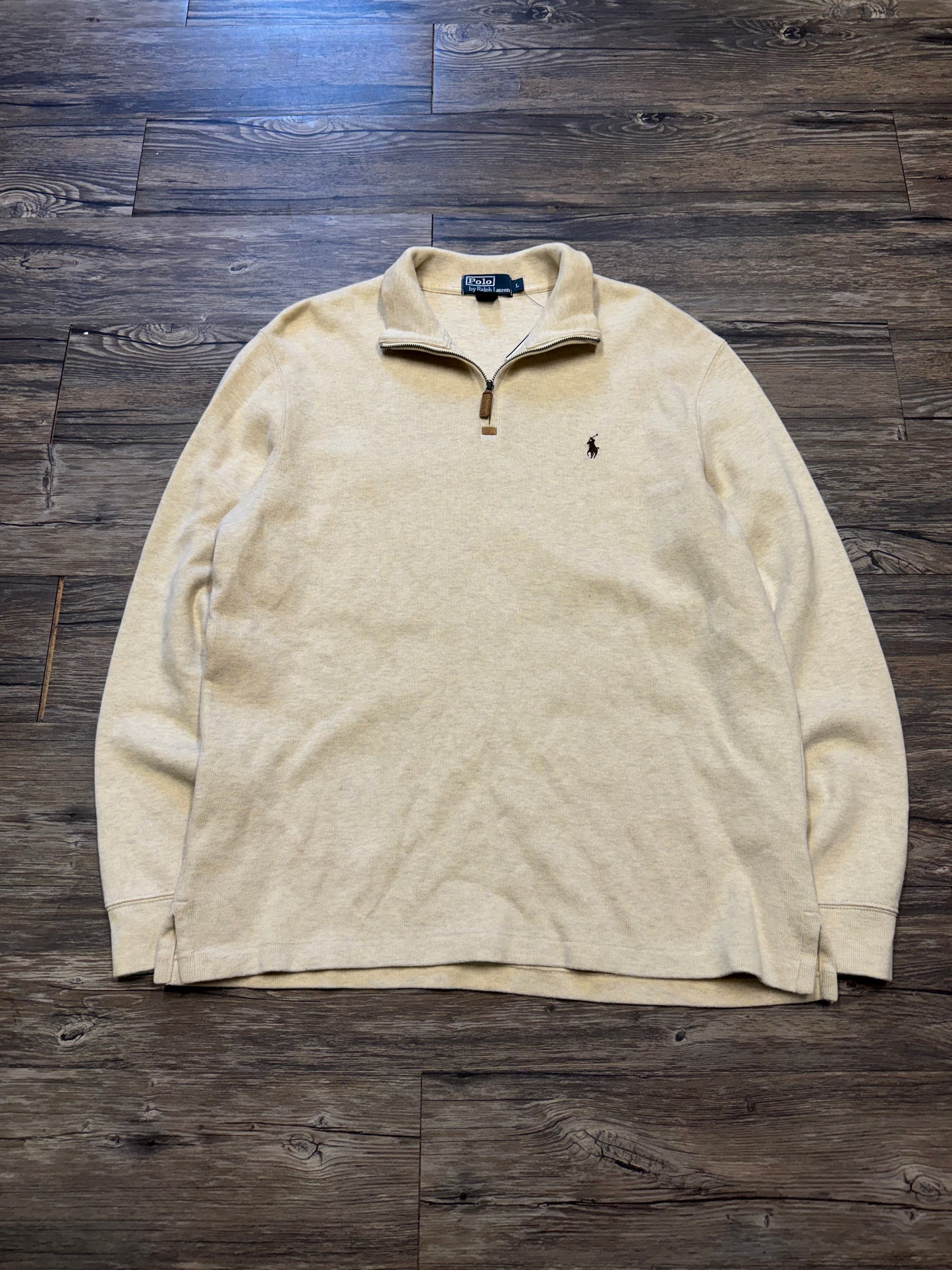 POLO RALPH LAUREN BEIGE QUARTER ZIP SWEATER (L)
