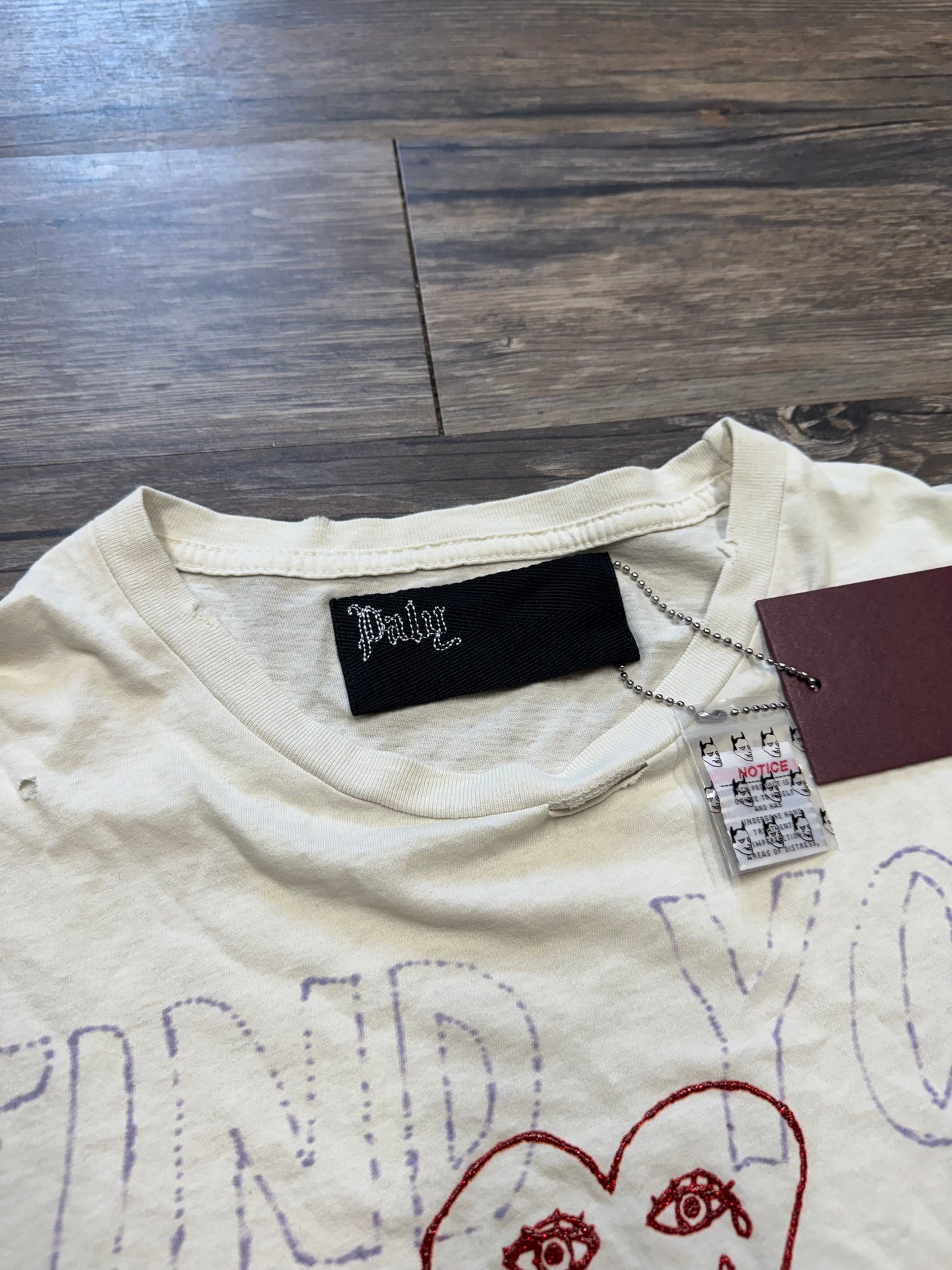 PALY HOLLYWOOD FIND YOUR FRIENDS DISTRESSED CREAM T-SHIRT (M)