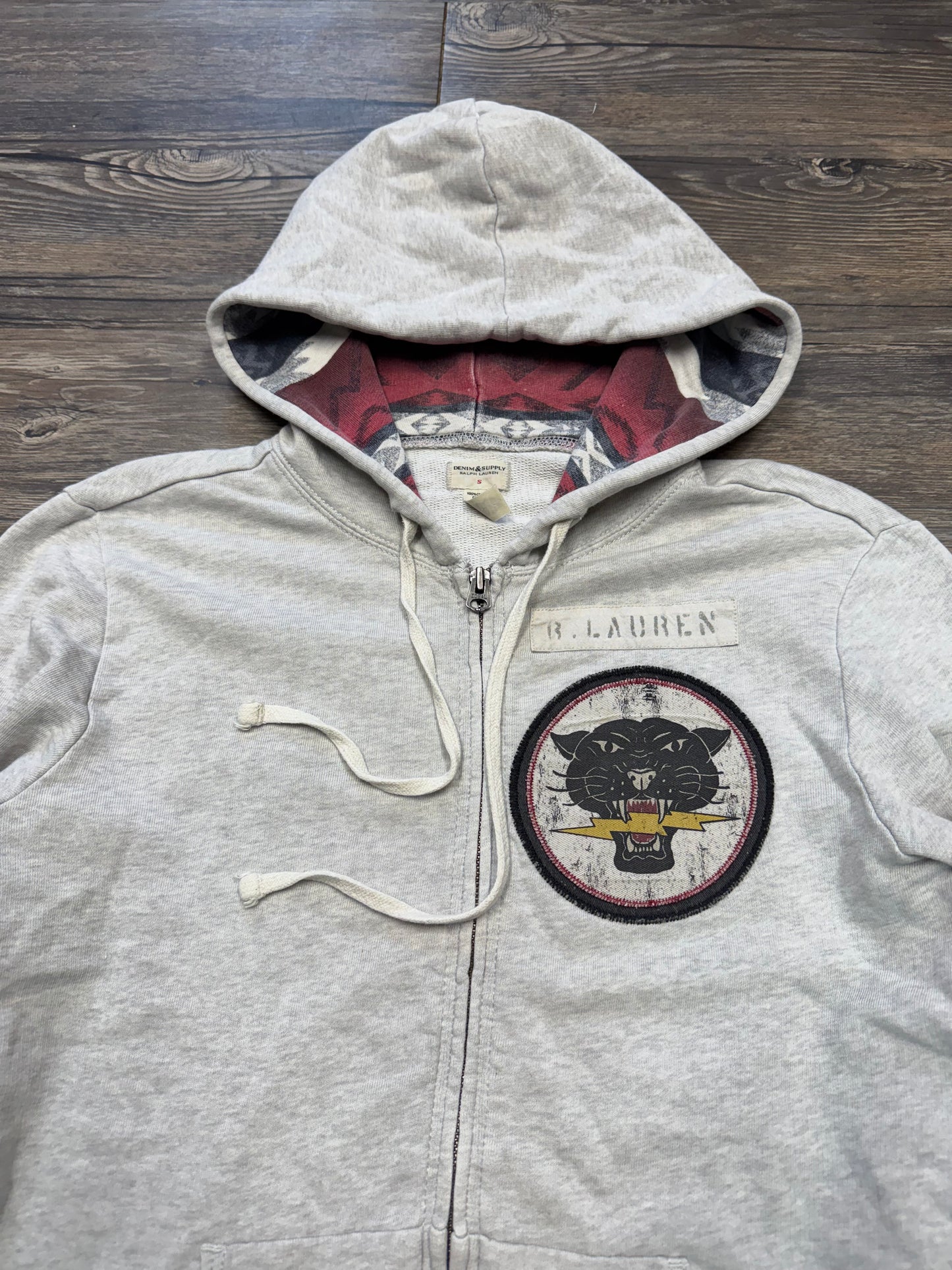 POLO RALPH LAUREN DENIM & SUPPLY TIGER MOTIF PLAID HOODED ZIP UP SWEATSHIRT (S)