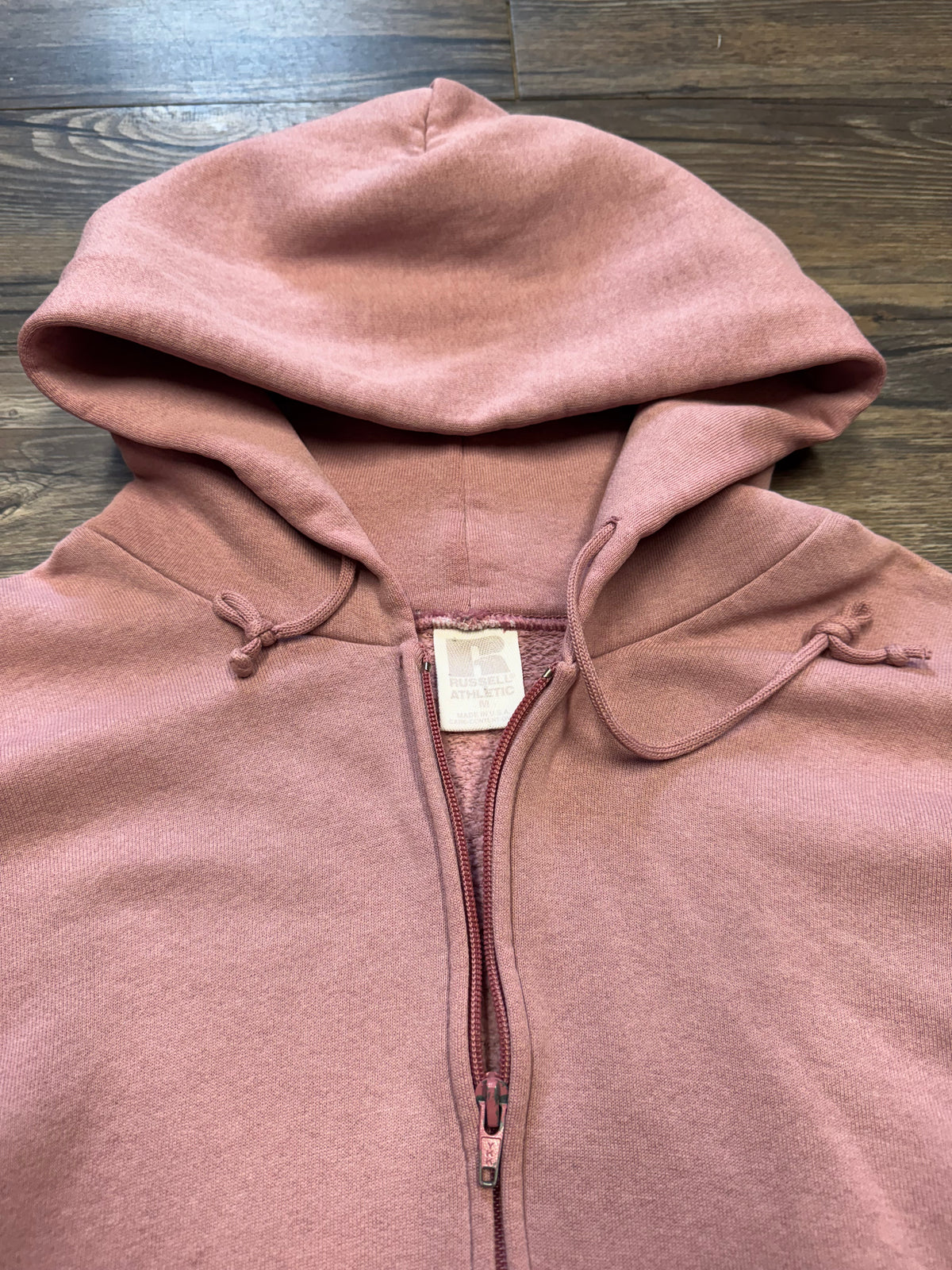 RUSSELL GREY TAG BUBBLE GUM ZIP UP HOODIE (M)