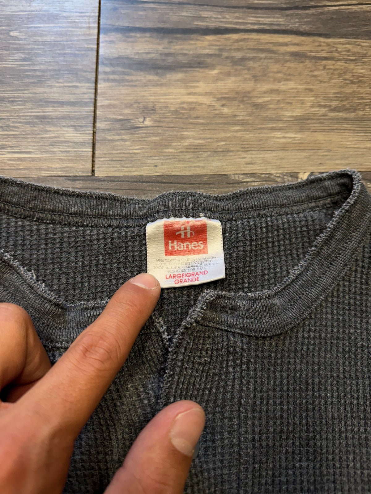 HANES VINTAGE DARK GREY WAFFLE KNIT THERMAL (L)