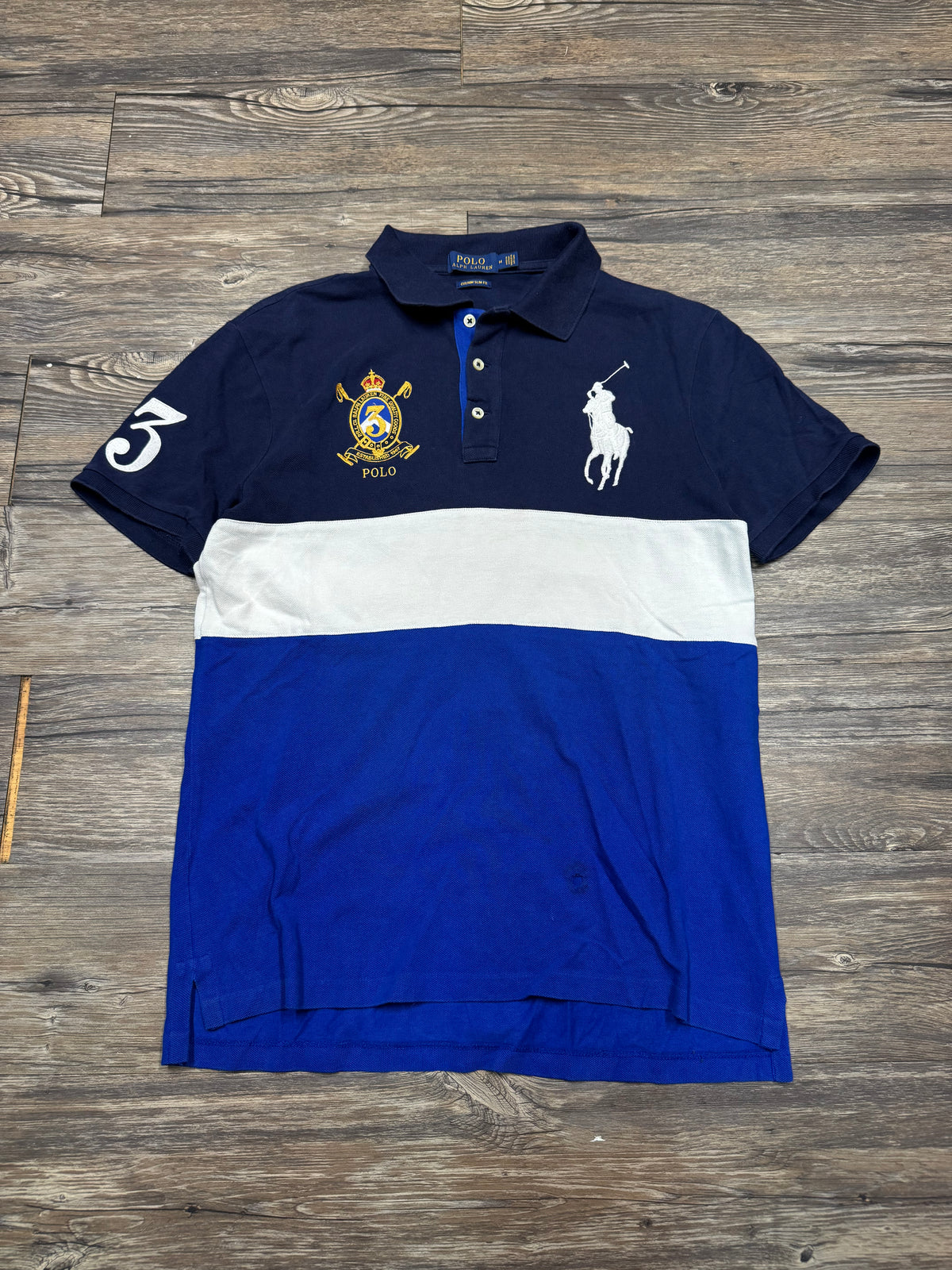 POLO RALPH LAUREN YACHT CLUB STRIPED COLOR BLOCK POLO SHIRT (M)