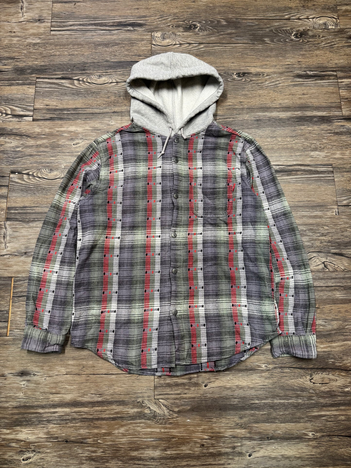 SUPREME JACQUARD HOODED FLANNEL SHIRT (M)