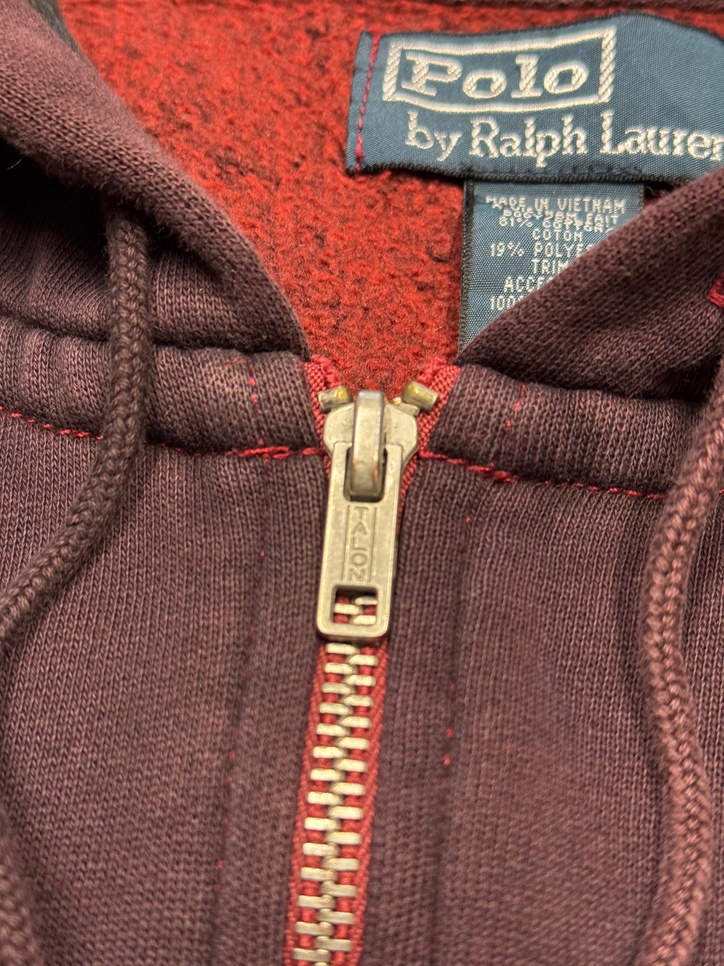 POLO RALPH LAUREN LINED SUNFADED MAROON HOODIE (L)