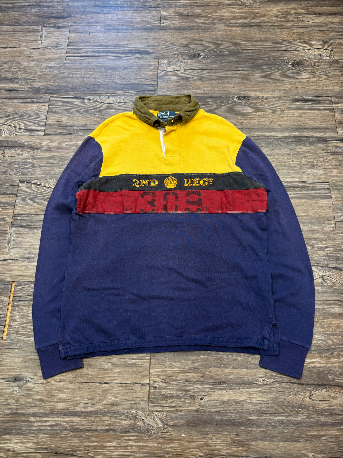POLO RALPH LAUREN ‘2ND REGT’ COLOR BLOCKED RUGBY SHIRT (L)