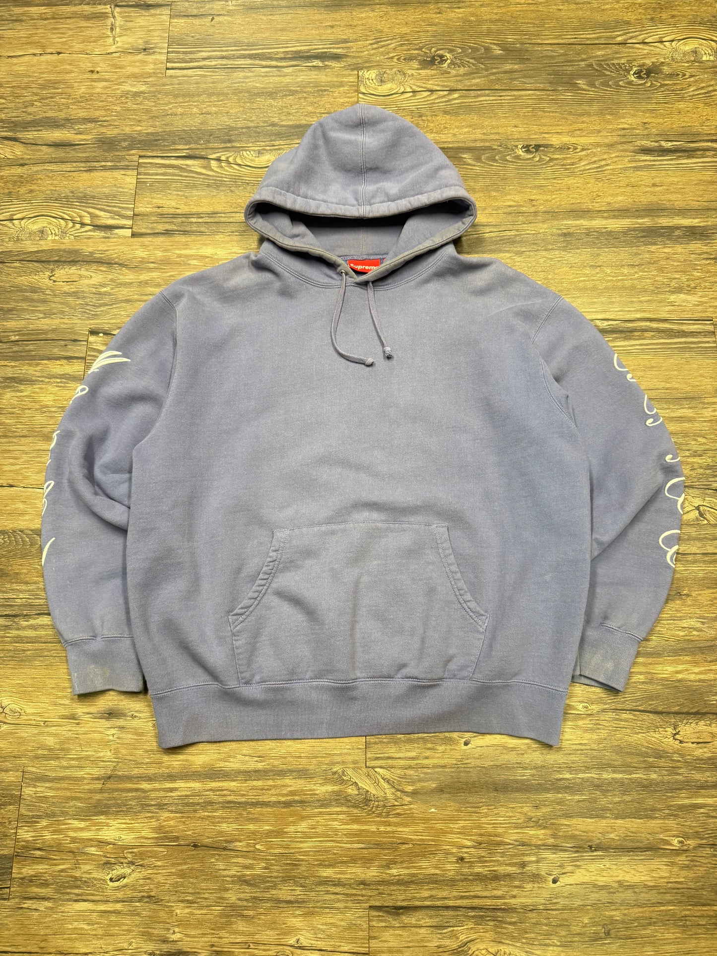 SUPREME SPIRAL PATCHES BLUE HOODIE (L)