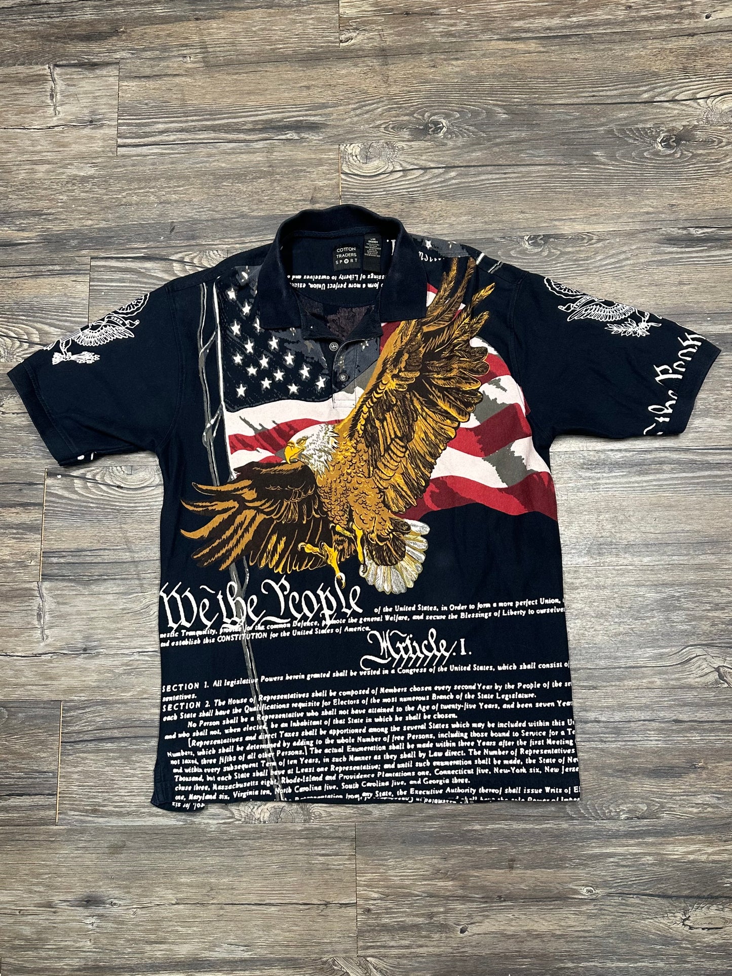 VINTAGE ALL OVER PRINT EAGLE POLO T-SHIRT (LARGE)