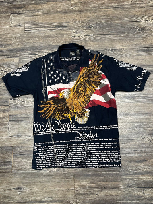 VINTAGE ALL OVER PRINT EAGLE POLO T-SHIRT (LARGE)