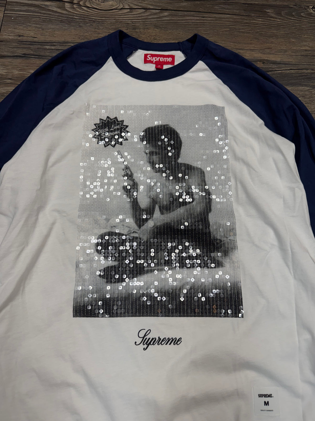 SUPREME X LARRY CLARK GLITTER CUPID BASEBALL T-SHIRT (M)